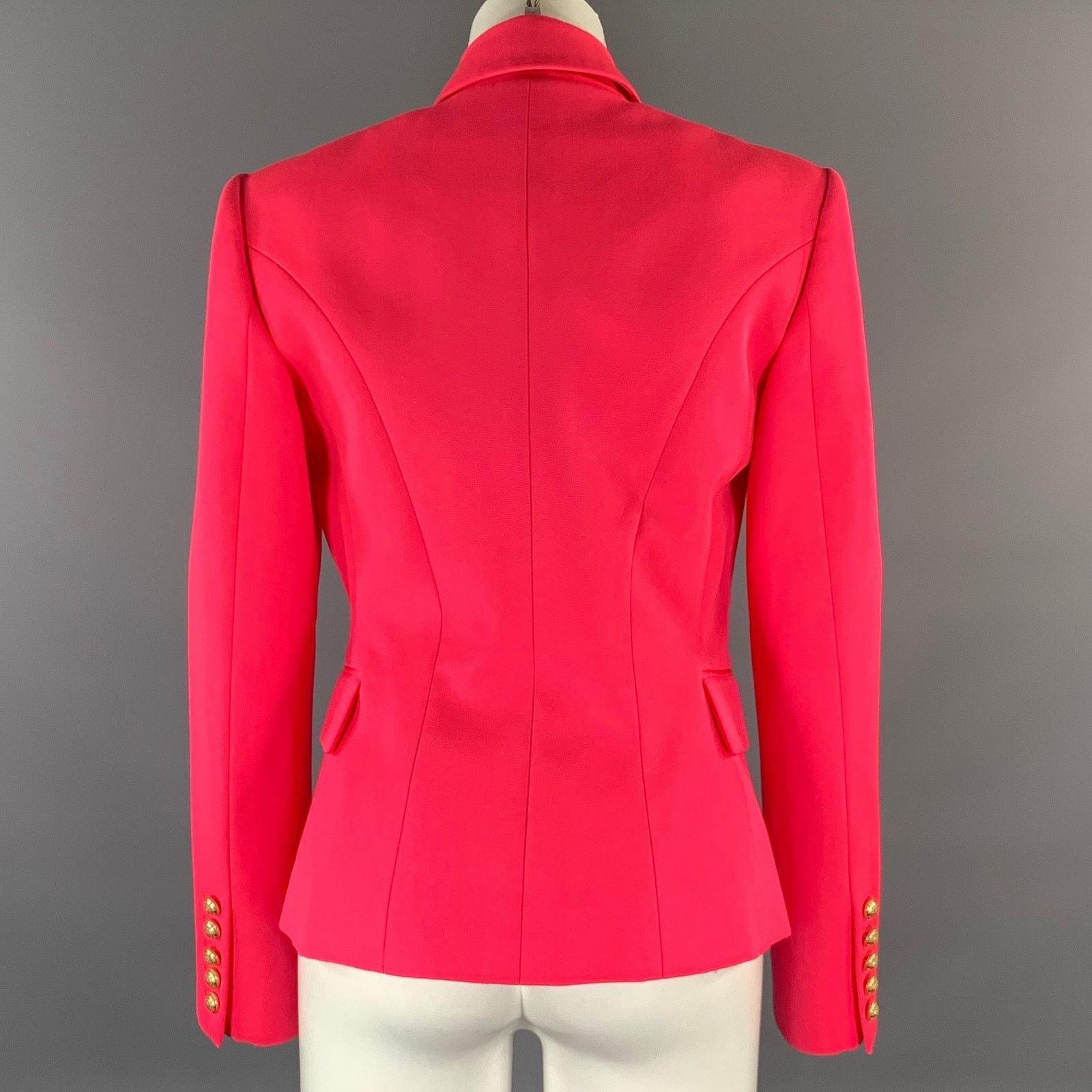 Balmain BALMAIN Size M Pink Neon Wool Double Breasted Coat Size M / US 6-8 / IT 42-44 - 4 Thumbnail