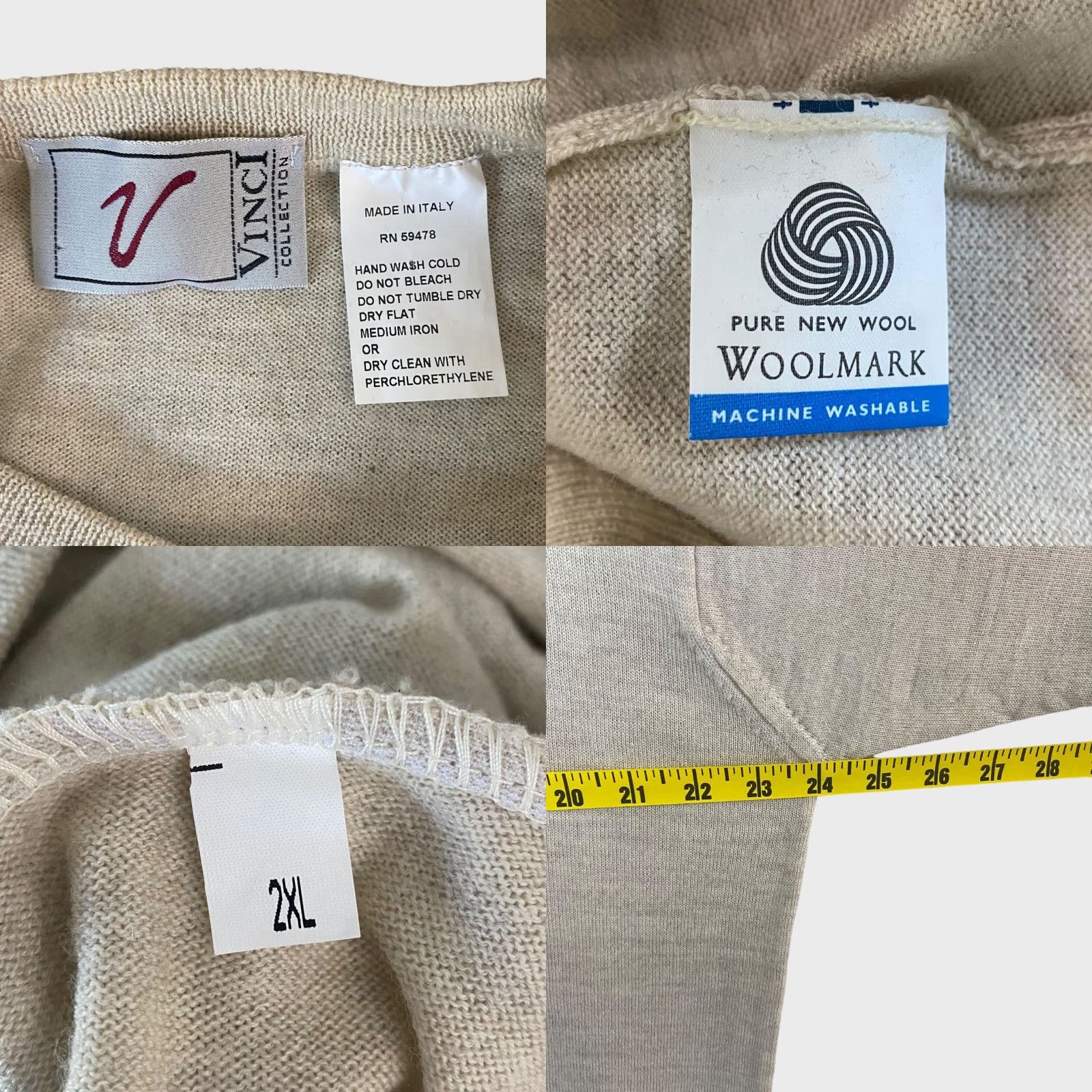 Vintage VINTAGE Vinci Collection Italian Wool Sweater Pullover Beige Men XXL Crewneck Knit 100% Wool Autumn Winter 2XL Mens Size US XXL / EU 58 / 5 - 8 Thumbnail
