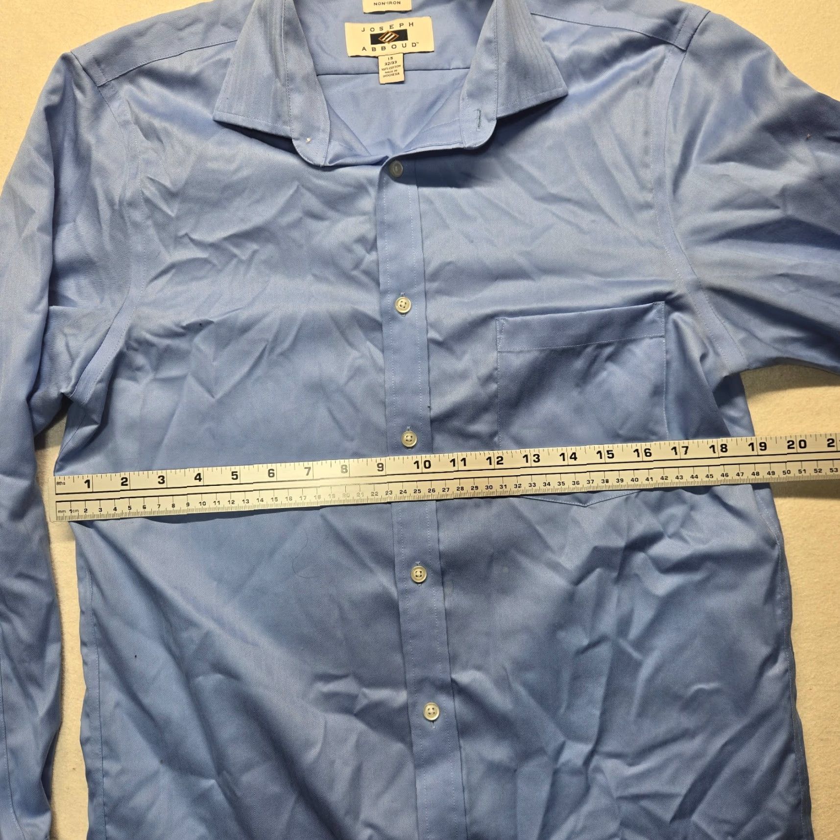 Joseph Abboud VINTAGE Joseph Abboud Men's Dress Shirt Long Sleeve 15 Blue Solid 100% Cotton Classic Fit Non-Iron Size 40R - 4 Thumbnail
