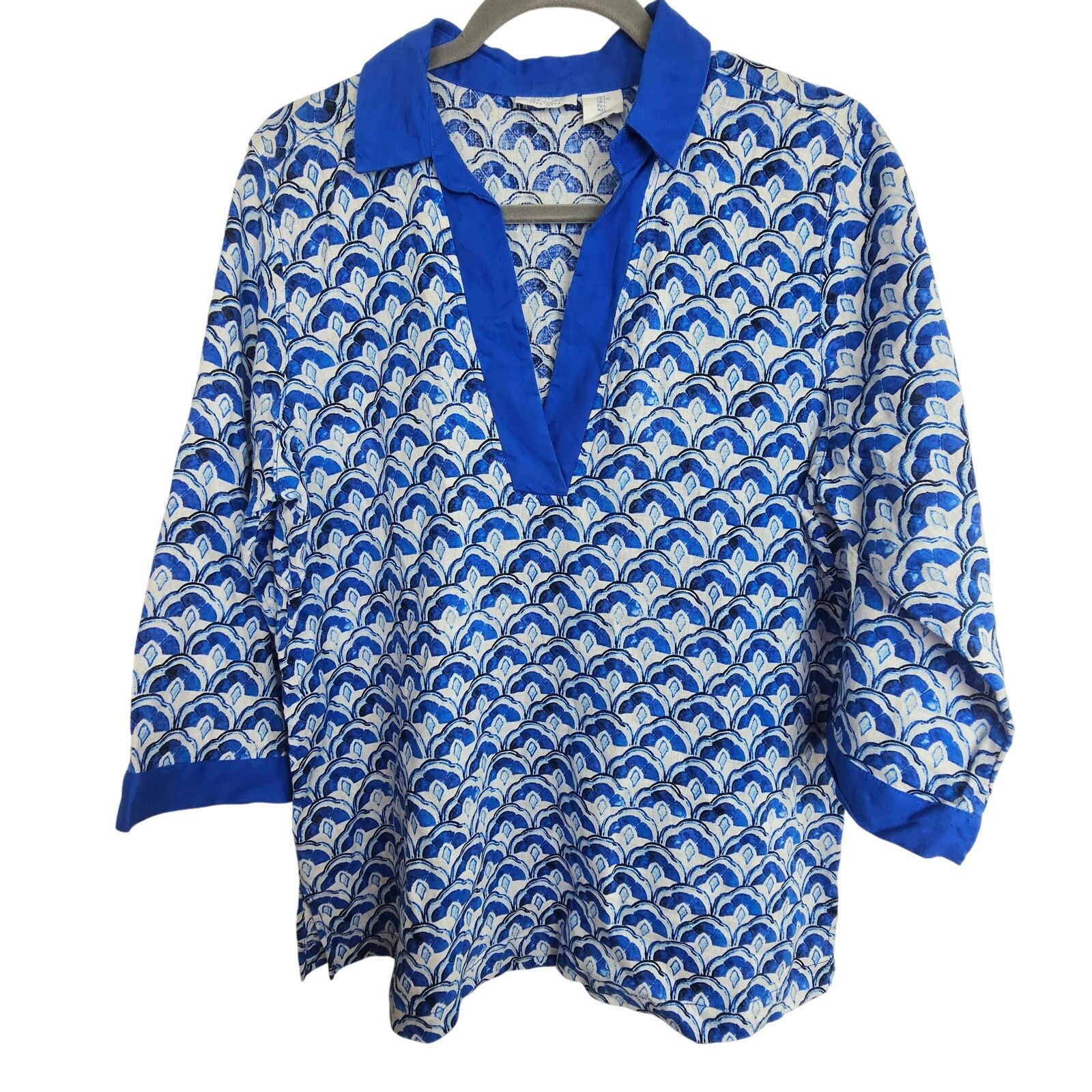 Signatures Sigrid Olsen Womens 100% Linen Tunic Sz L Geometric Coastal Size L / US 10 / IT 46 - 1 Thumbnail