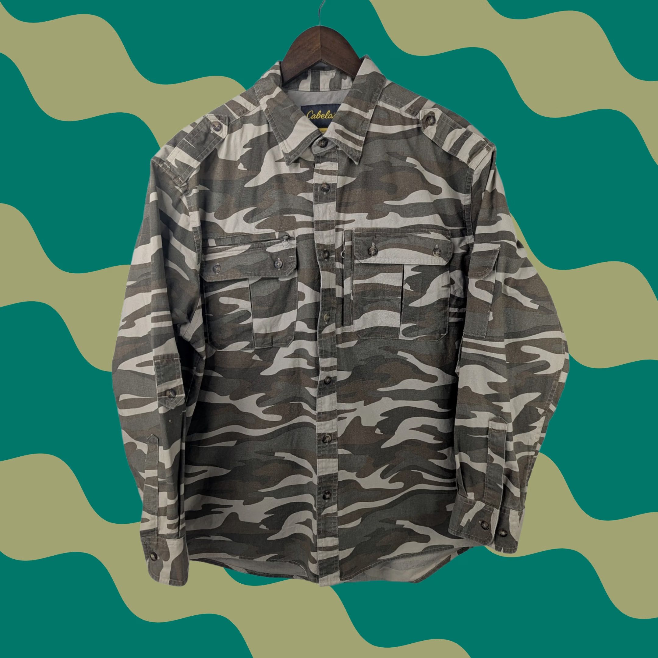 Vintage Cabela's Shirt Men's L Camouflage Button Long Sleeve Utility Field Hunting Military Brown Cotton Canvas Shirt (M) Mens Size US L / EU 52-54 / 3 - 1 Thumbnail