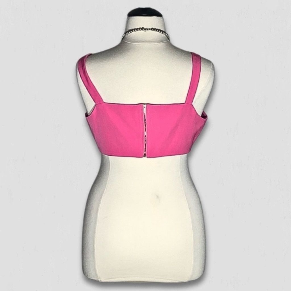 Vintage Y2K V-Front Crop Top Back Zipper Stretch Fabric Hot Pink 14 Size XL / US 12-14 / IT 48-50 - 3 Thumbnail