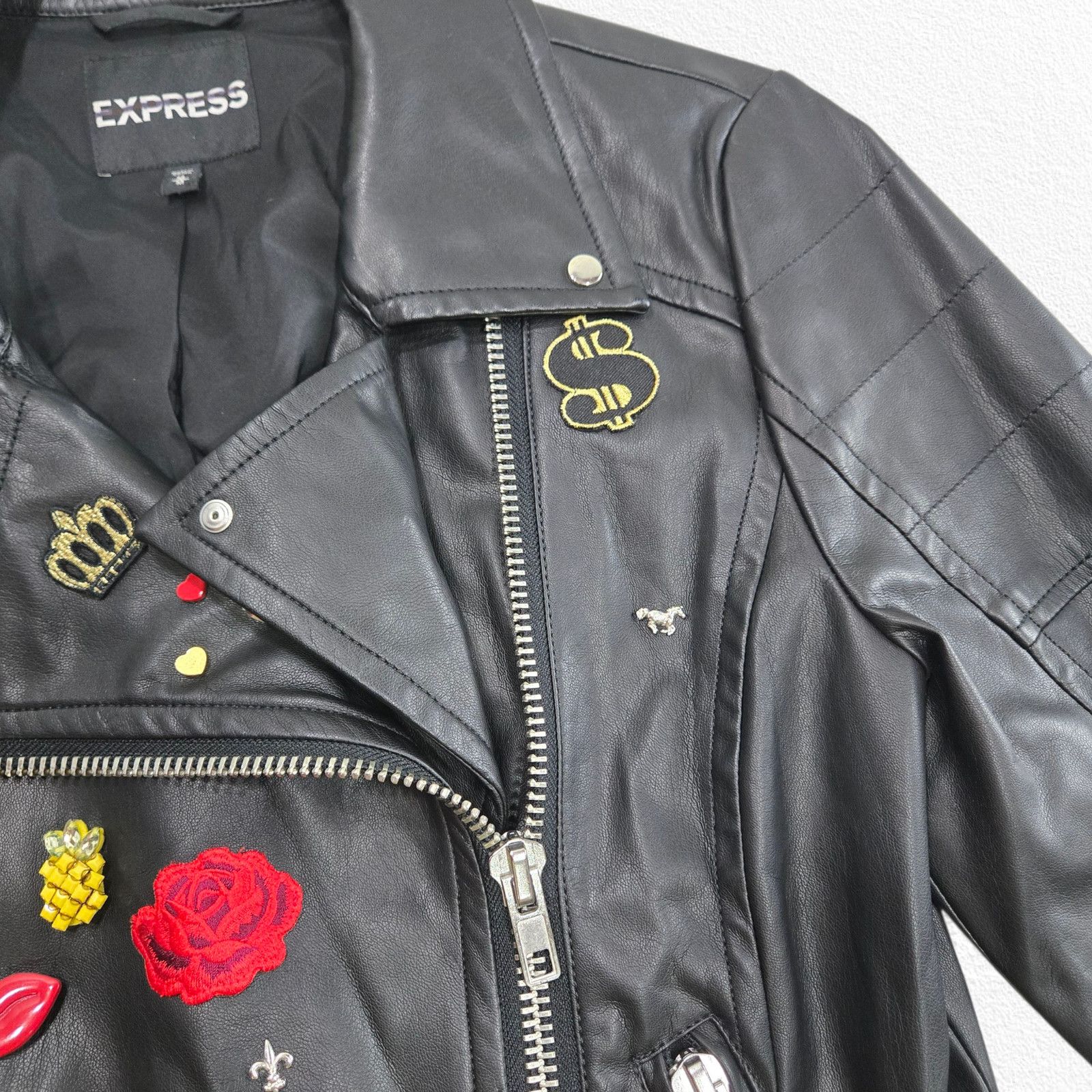 Express Black Faux Leather Moto Jacket Y2K Rocker Size Medium Size M / US 6-8 / IT 42-44 - 8 Thumbnail