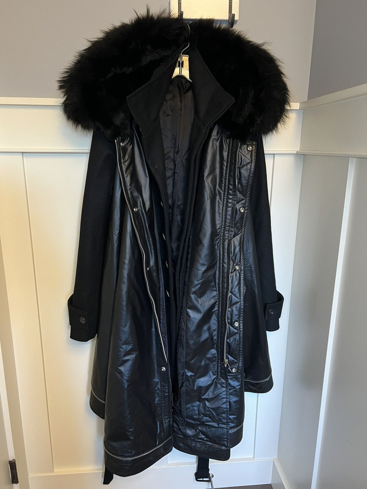 Juun.J JUUN.J Racoon and Rabbit hair multi layered wool long coat Size L / US 10 / IT 46 - 1 Thumbnail