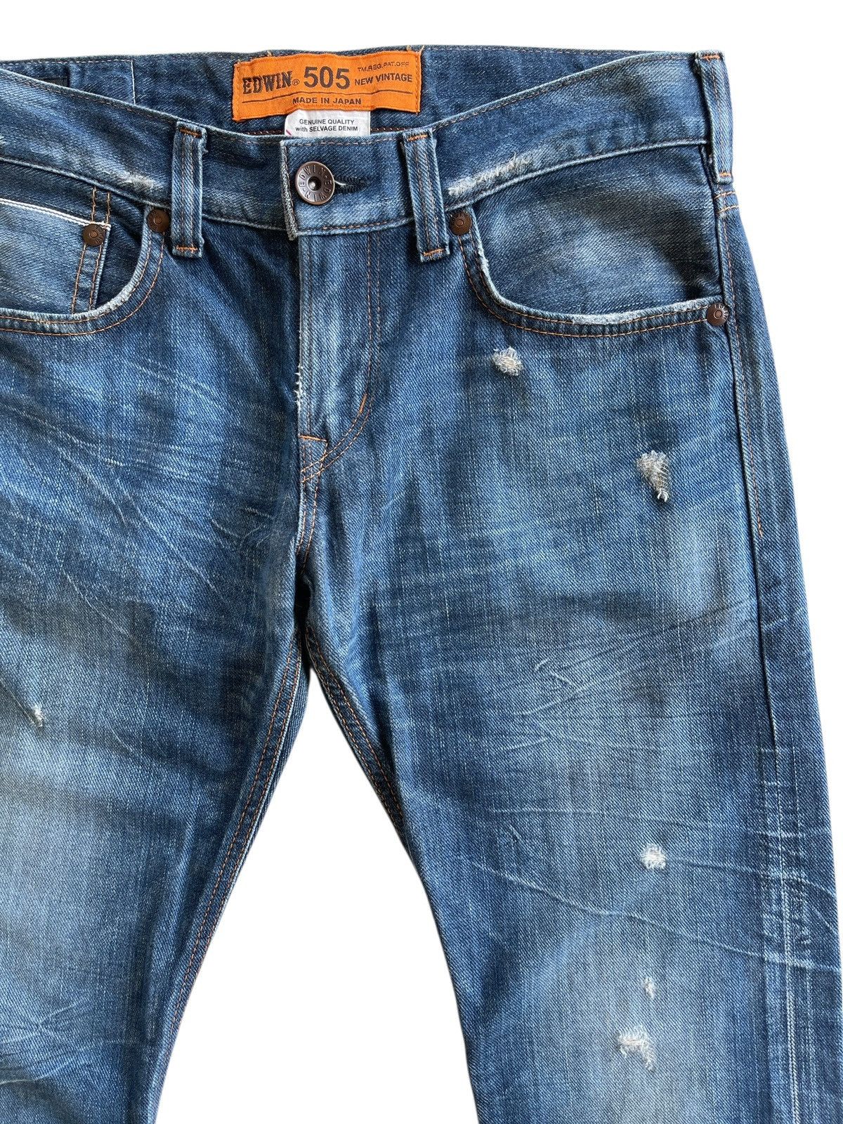 Japanese Brand Edwin Limited Blue Selvedge Buckleback Distressed Denim Size US 31 - 7 Thumbnail