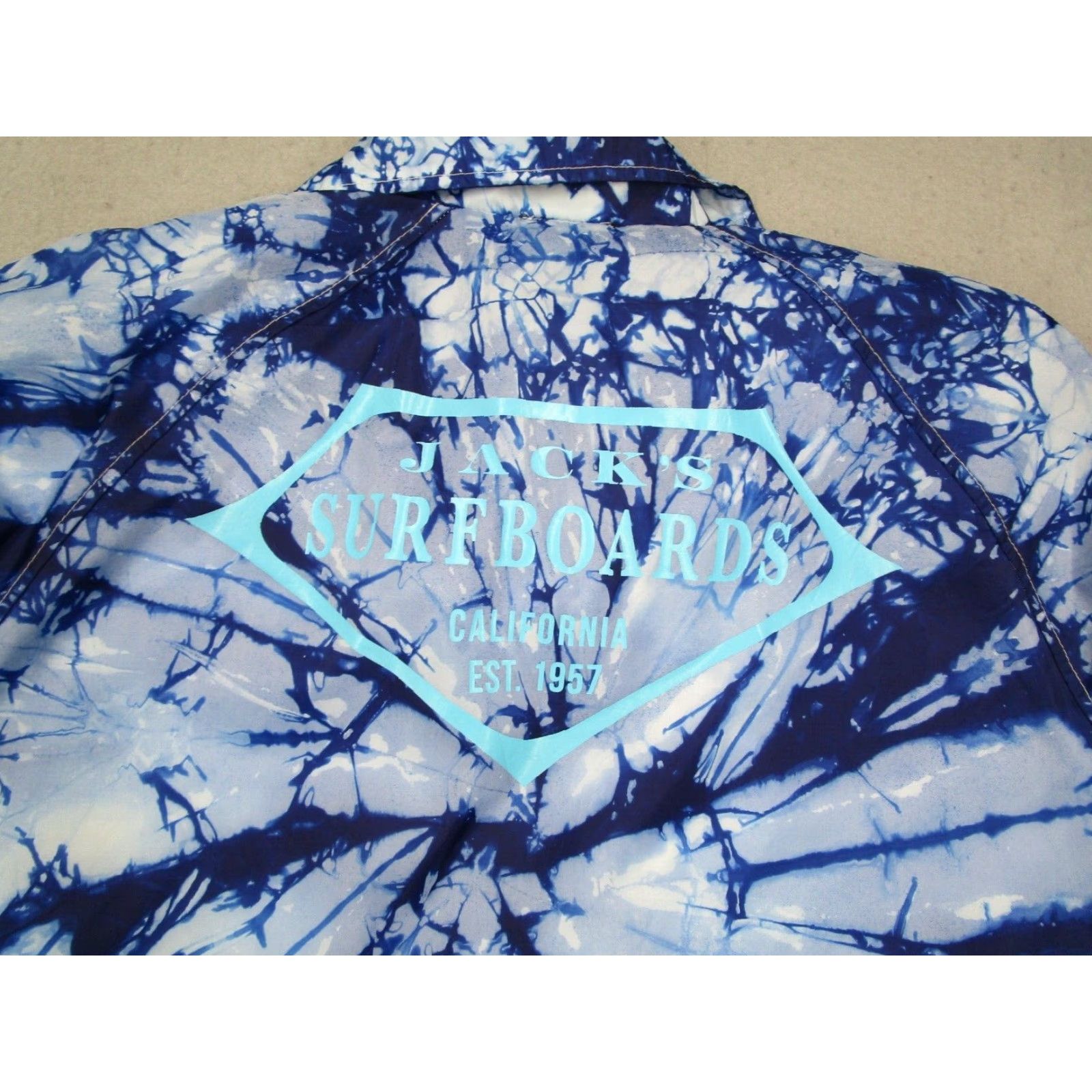 Vintage Jacks Surfboards Jacket Mens Large Blue Tie Dye Snap Up Surf Skate California Size US L / EU 52-54 / 3 - 6 Thumbnail