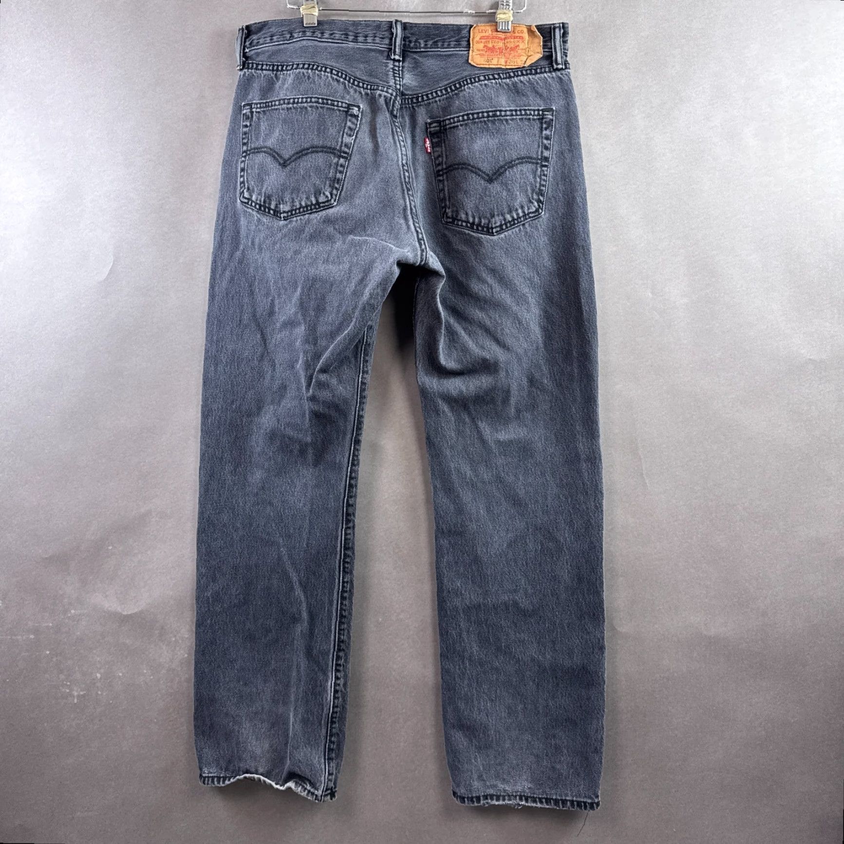 Levi's VINTAGE Levis 501 Jeans Mens 34x30 Black Button Fly Distressed Pants Dark Levis 501 Series Mens Jeans Size US 36 / EU 52 - 3 Thumbnail