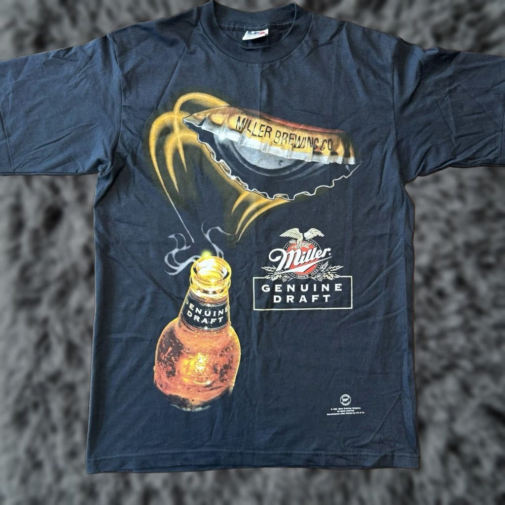 Fruit Of The Loom VINTAGE Miller Genuine Draft T-Shirt Logo Graphic Tee Unisex Adults 90s Black MGD USA 100% Cotton Short Sleeve Size L Size US L / EU 52-54 / 3 - 1 Thumbnail