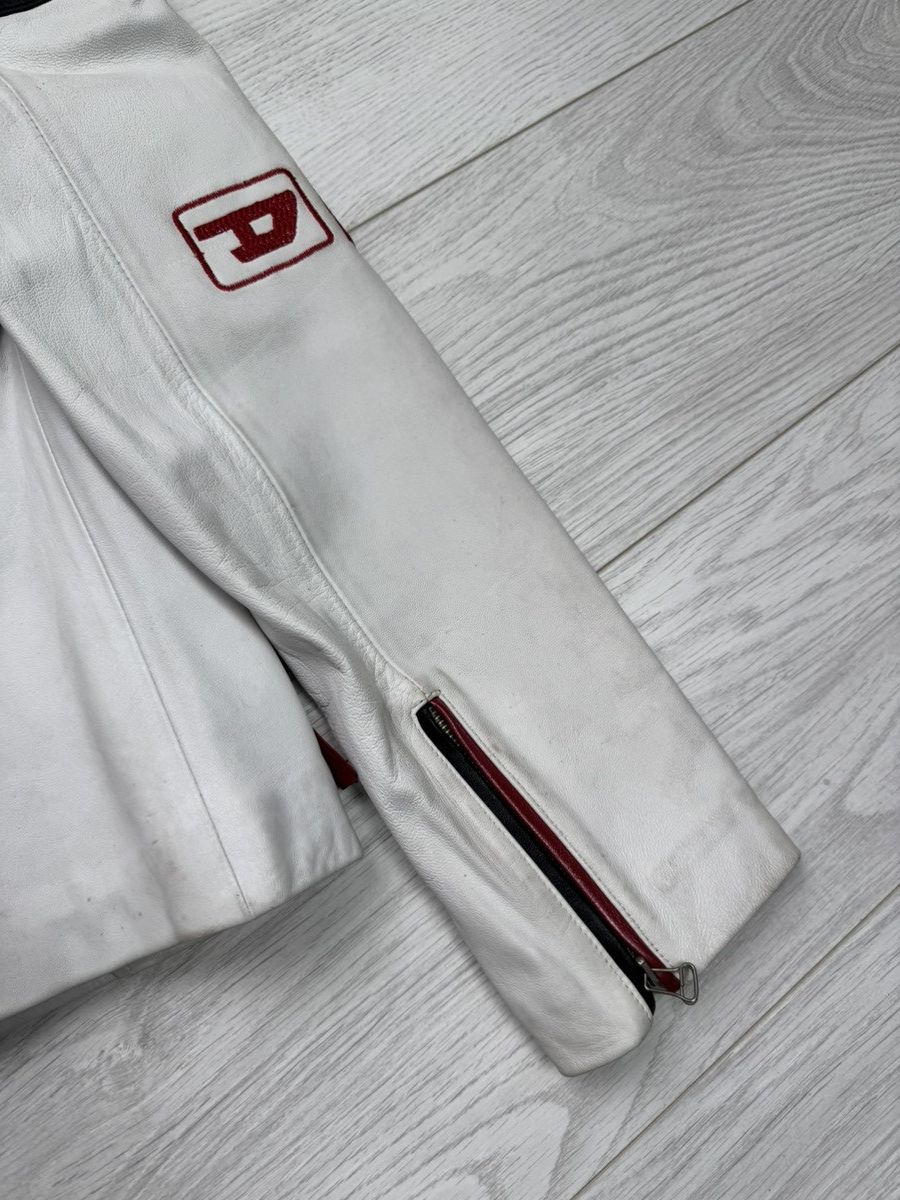 Diesel × Vintage RARE⚠️ Diesel Vintage Y2K Moto White Leather Jacket Big Logo Size M / US 6-8 / IT 42-44 - 13 Thumbnail