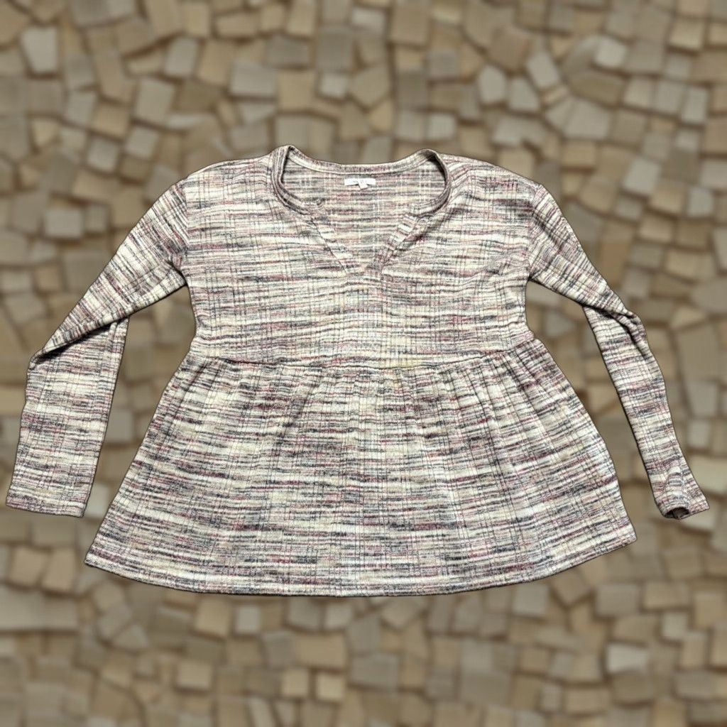 Vintage Maurices Shirt Women's Size Small Gray White Red Long Sleeve V-Neck T-Shirt Casual Modern Knit Regular 95%? Size S / US 4 / IT 40 - 1 Thumbnail