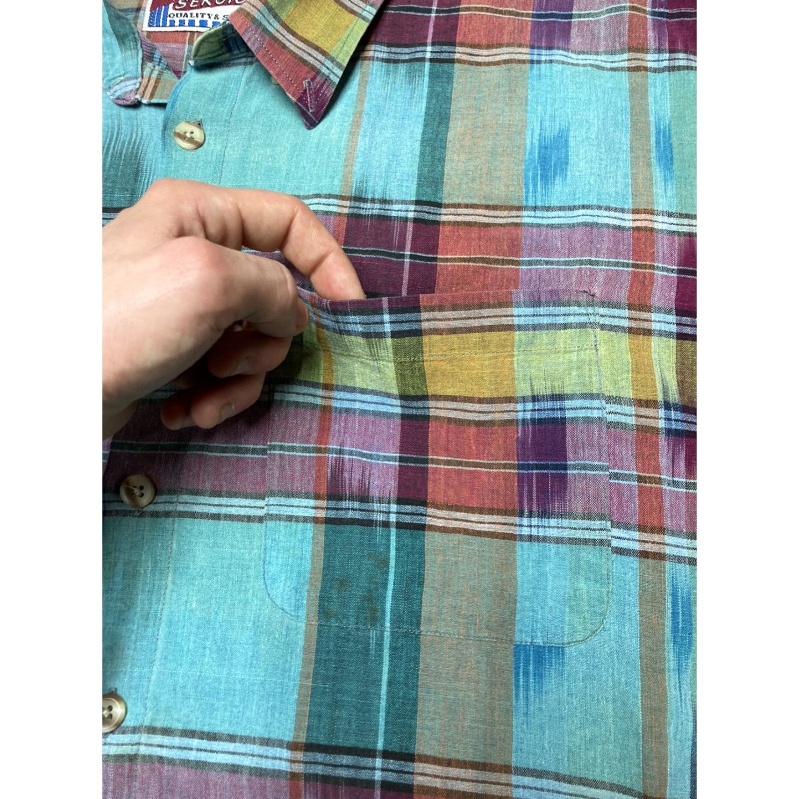 Vintage VINTAGE 80s shadow plaid button shirt 100% cotton Sergio quality style XXL Tall Blue Plaid Men Size 2XL Tall Short Sleeve 80s Shirt Mens Size US XXL / EU 58 / 5 - 4 Thumbnail