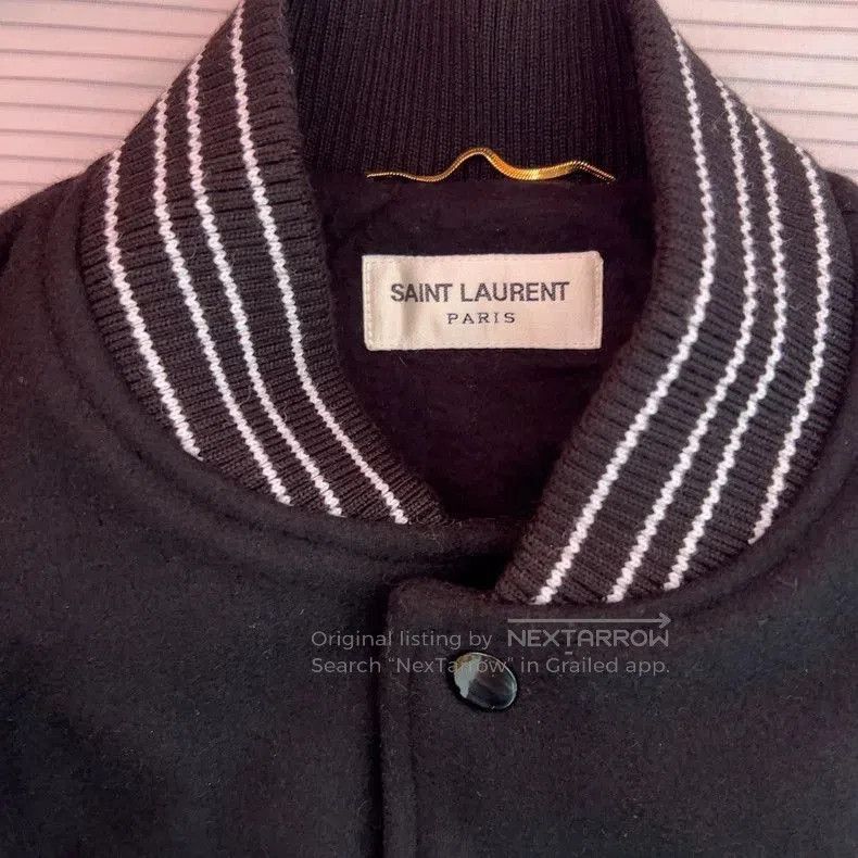 Saint Laurent Paris Saint Laurent Leather Sleeve Varsity Jacket. Size US XS / EU 42 / 0 - 1 Thumbnail