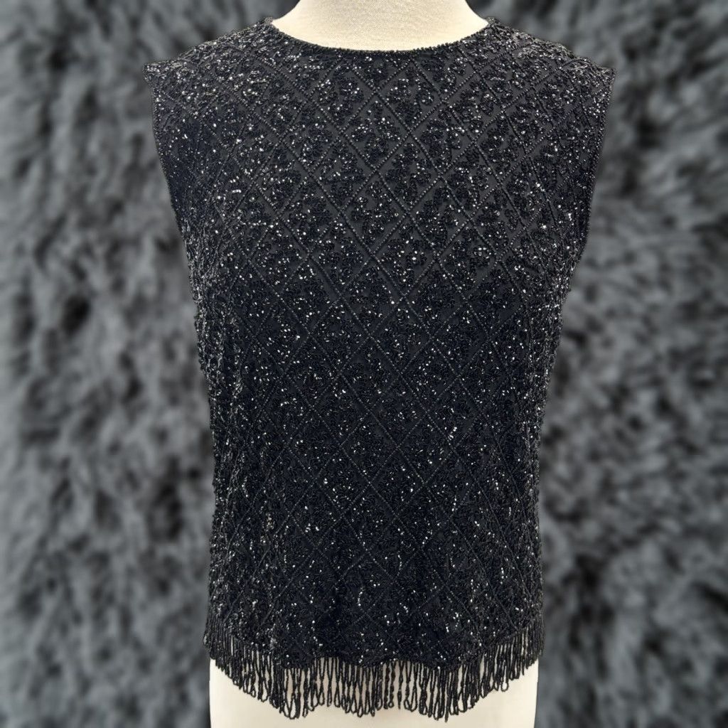 Vintage VINTAGE Royal Beaded Shirt Women’s Size 12 Black Silk Formal 1960s Evening Size XL / US 12-14 / IT 48-50 - 1 Thumbnail