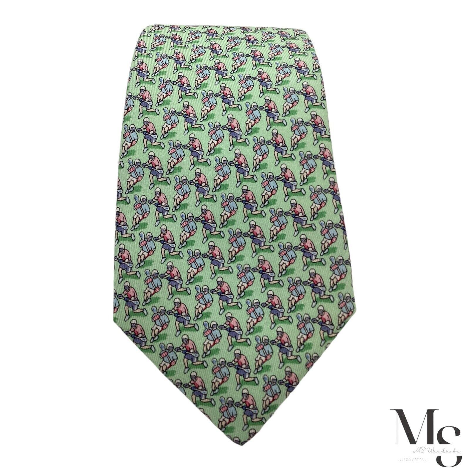 Vineyard Vines $85 VINEYARD VINES Boy Green Lacrosse Player Print Silk Tie Size ONE SIZE - 3 Thumbnail