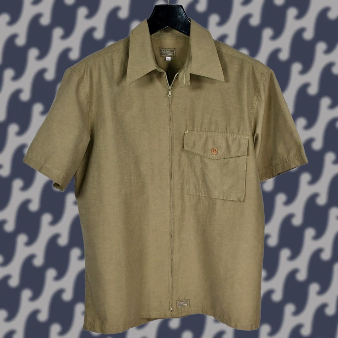Paul Smith PAUL SMITH Shirt L Khaki 90's Vintage Short Sleeve Button-Up Men Regular Size L Chest 58cm Back Length 73cm Collar 43cm Cotton Nylon Solid Casual Size US L / EU 52-54 / 3 - 1 Thumbnail