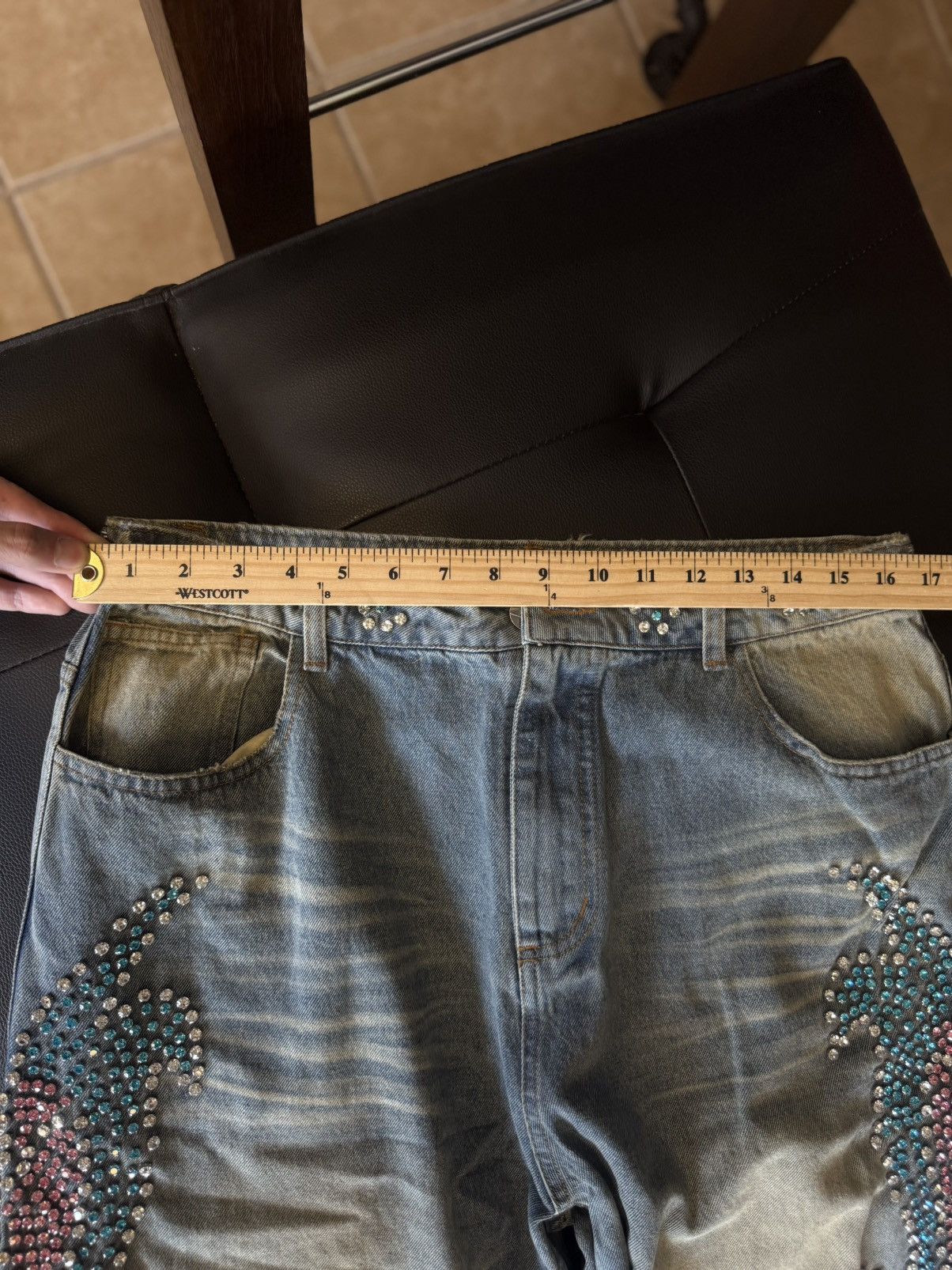 Vale Valley Stone Crystal Rhinestone Baggy Blue Jeans Size 32 Size US 32 / EU 48 - 10 Thumbnail
