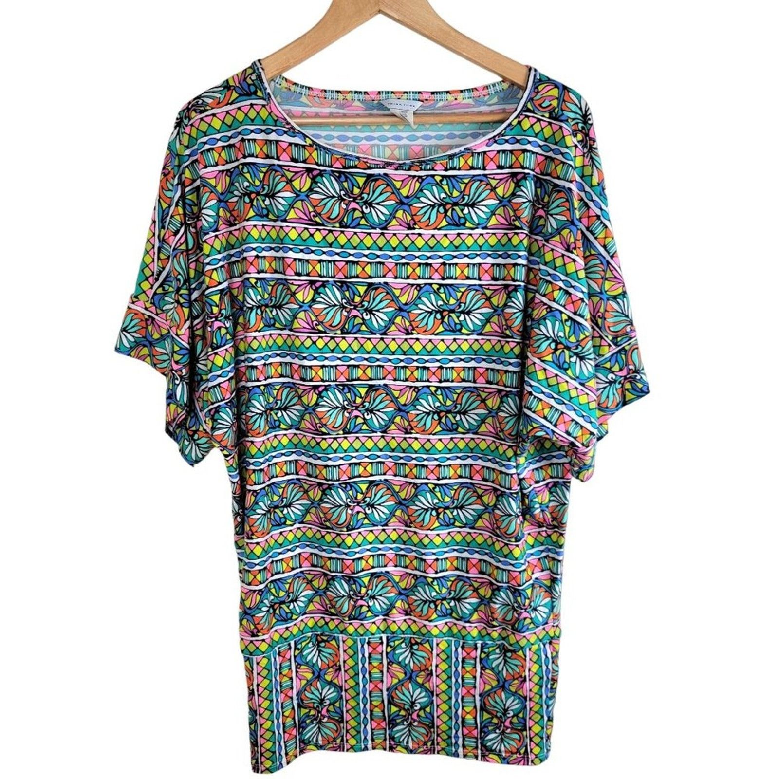 Trina Turk Trina Turk Bora Bora Striped Floral Tunic Cover Up Dress Size ONE SIZE - 1 Thumbnail