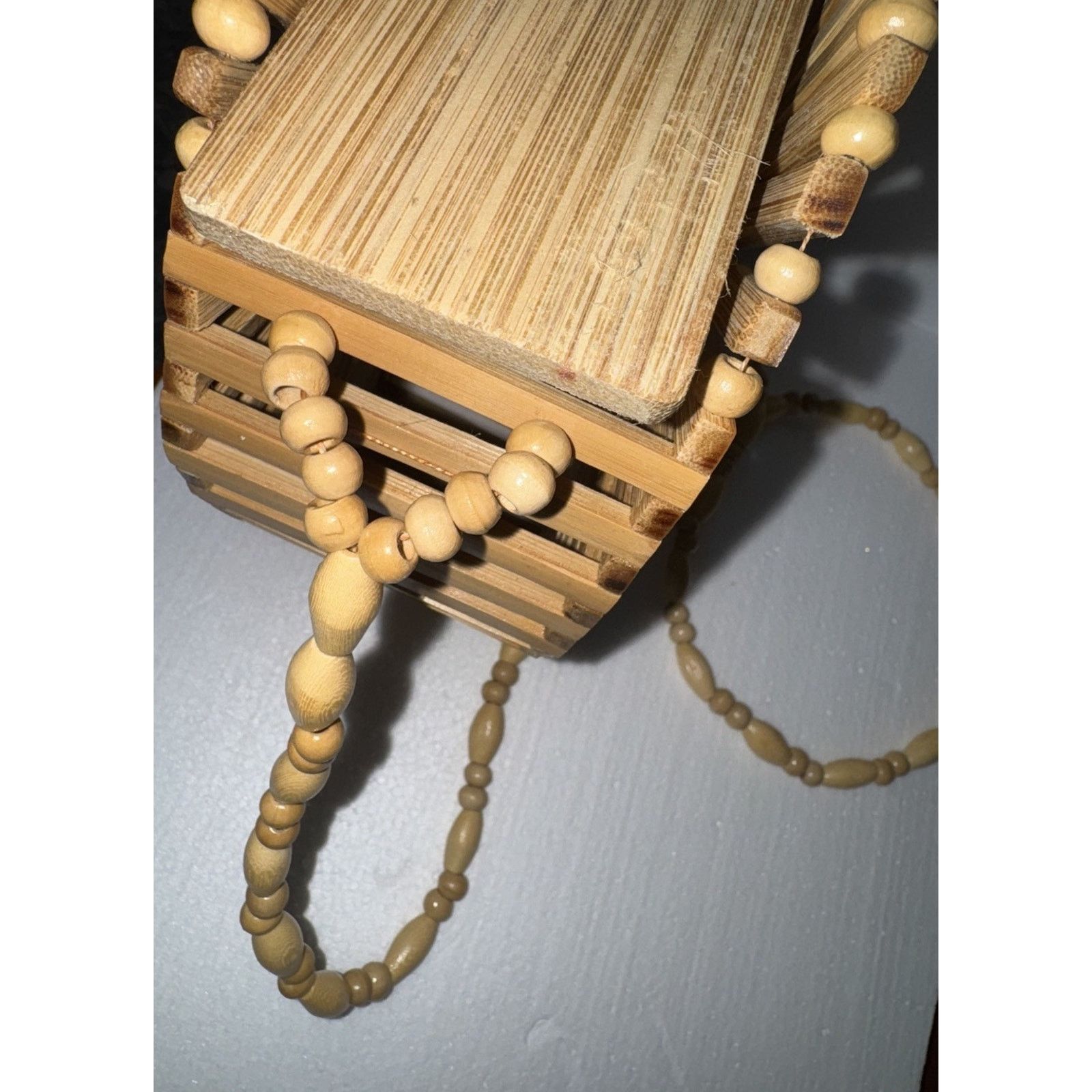 The Unbranded Brand Handmade Bamboo Open Slats Cylinder Purse 8in Shoulder Strap Size ONE SIZE - 7 Thumbnail