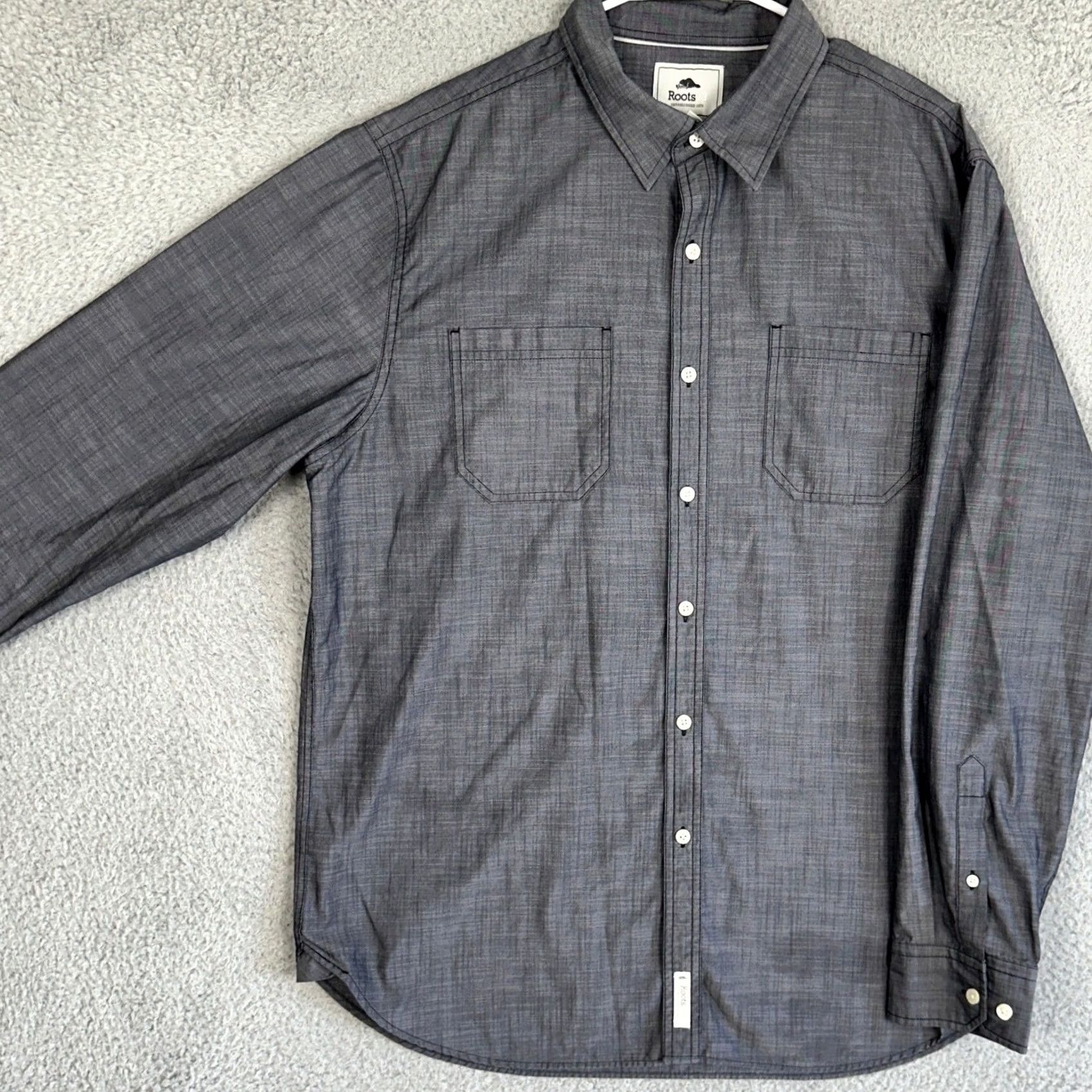 Roots Roots 73 Shirt Mens XL Charcoal Crosshatch Long Sleeve Button Up Pockets Shirt Size US XL / EU 56 / 4 - 2 Thumbnail