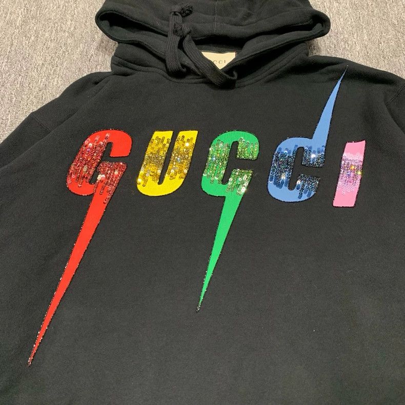 Gucci Gucci Black rhinestone sequin lightning letter logo hoodie Size US M / EU 48-50 / 2 - 2 Thumbnail