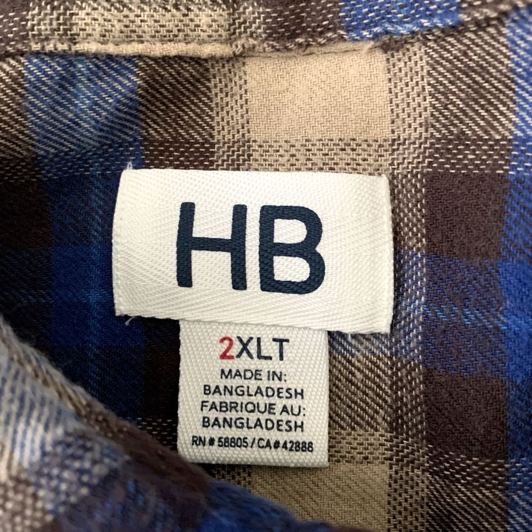 Vintage HB Harbor Bay Flannel Shirt Mens 2XLT Big & Tall Blue Brown Pearl Snap Pockets Plaid Button-Up Size US XXL / EU 58 / 5 - 2 Thumbnail