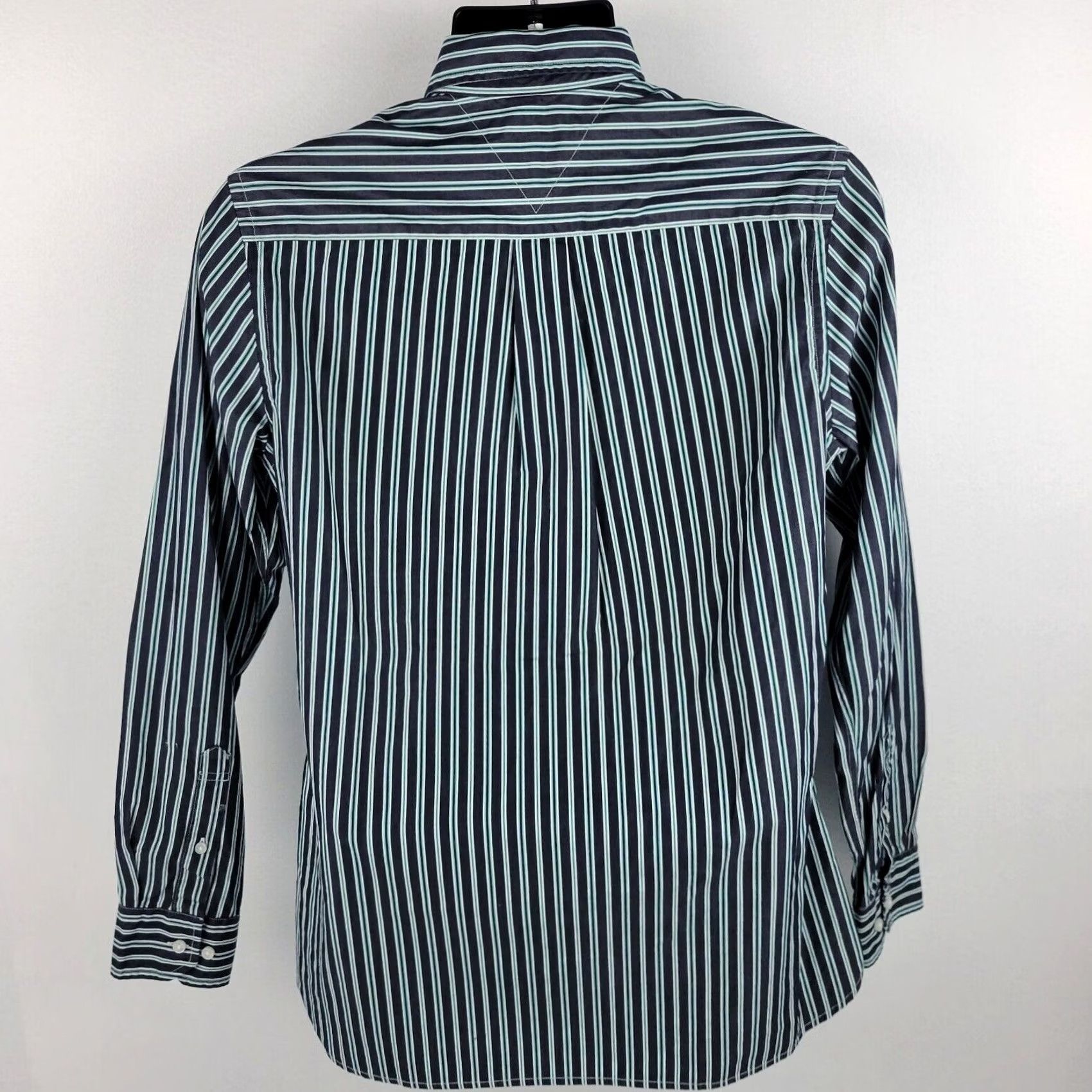 Tommy Hilfiger VINTAGE Tommy Hilfiger Dress Shirt S Green Striped 80s Mens Short Sleeve Button-Front Custom Fit T51 Size 36R - 4 Thumbnail