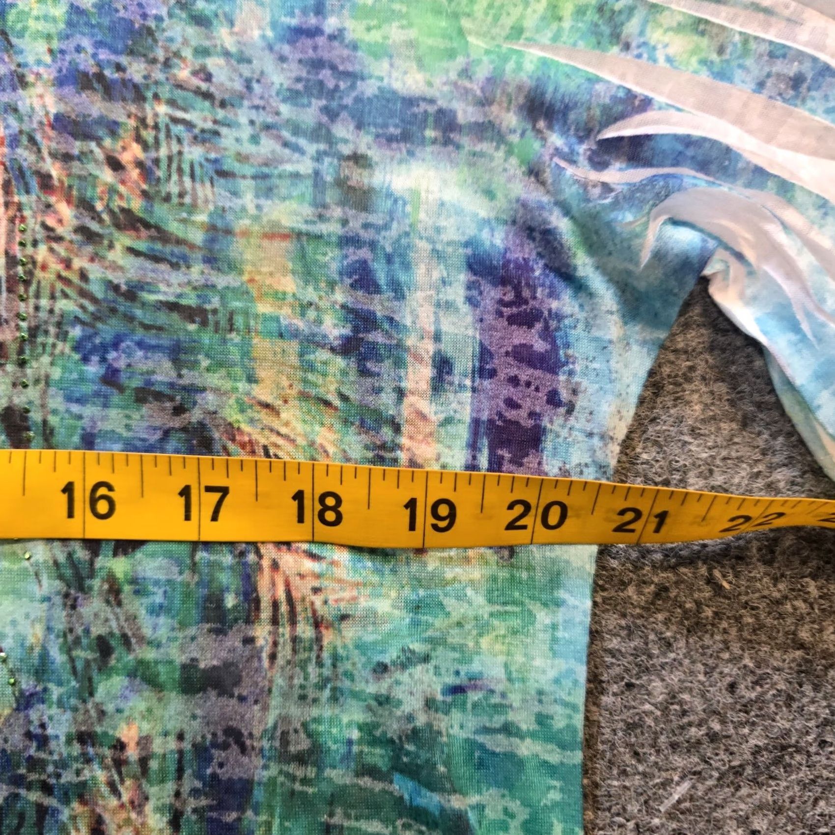 Vintage Jess Jane Top Womens Size Medium Blue Abstract Artsy Rhinestones Stretch Casual Shirt Size M / US 6-8 / IT 42-44 - 6 Thumbnail
