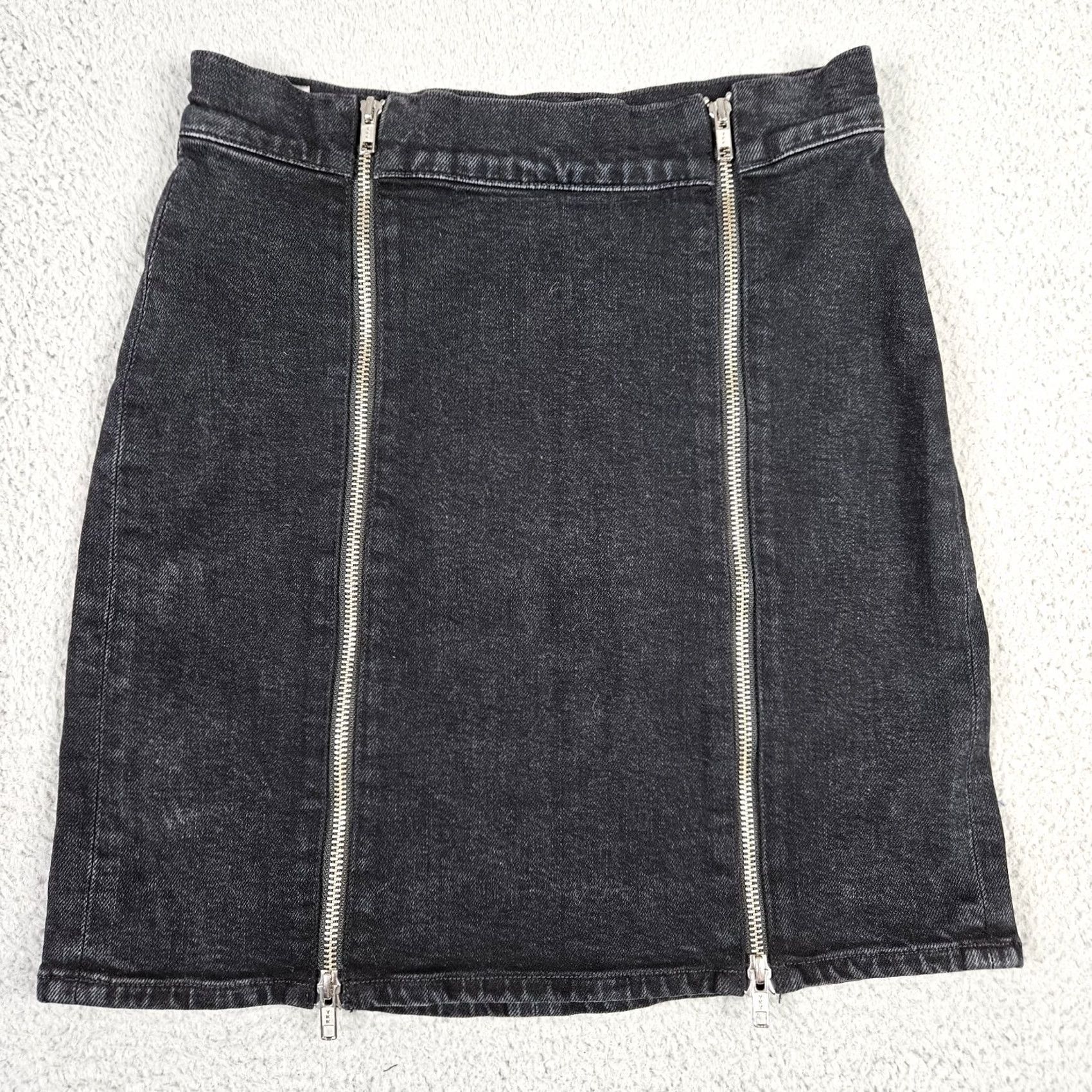 Agolde AGOLDE Skirt Women’s Black Zipper Front Mini Denim Size 27 Short Cotton Elastane Regular Rise Vintage No Size 27" / US 4 / IT 40 - 2 Thumbnail