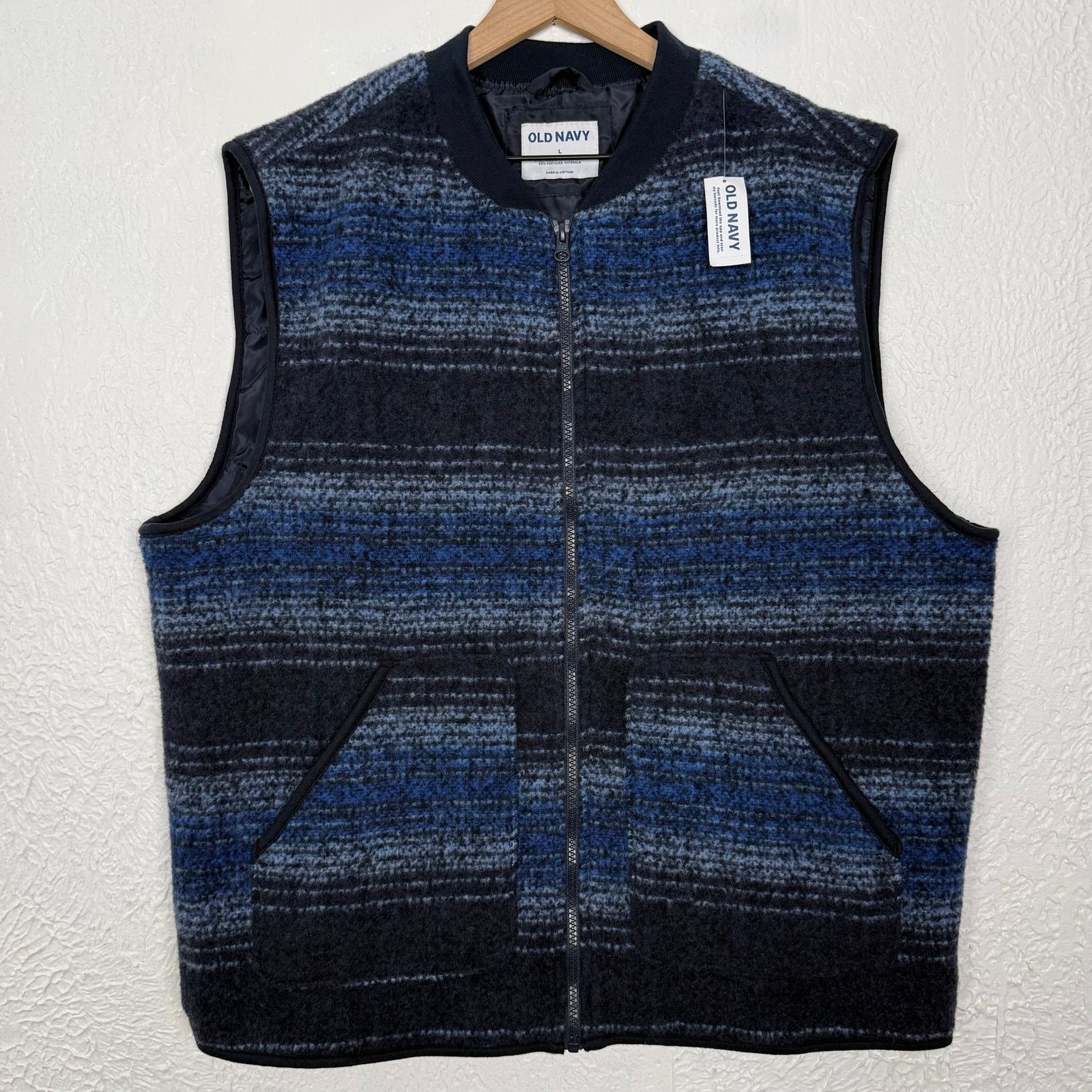 Old Navy Old Navy Relaxed Boiled Wool Striped Full Zip Vest Large NWT Size US L / EU 52-54 / 3 - 2 Thumbnail