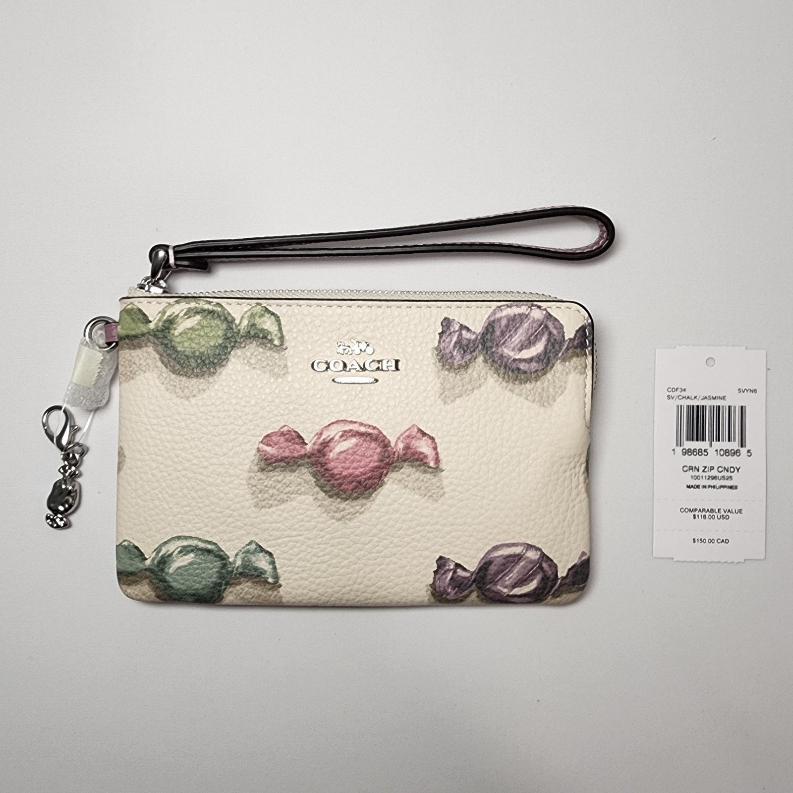 Coach COACH CDF34 Corner Zip Wristlet Candy Charm Chalk/Jasmine V2 Size ONE SIZE - 1 Thumbnail