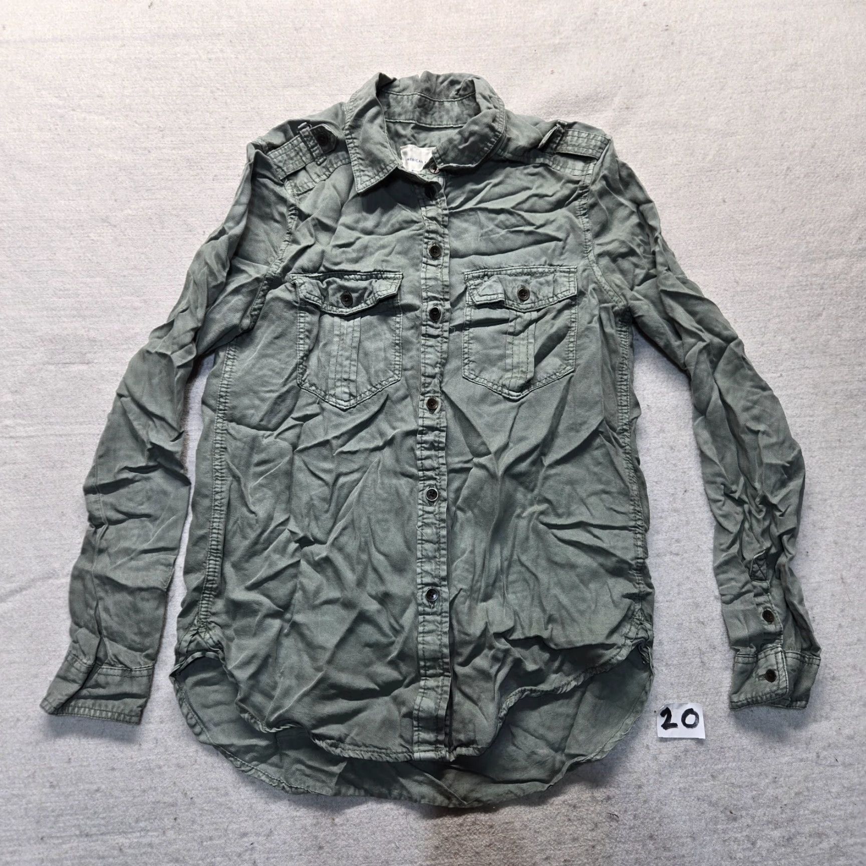 American Eagle Outfitters American Eagle Outfitters Shirt Denim 100% Cotton Green XS Button-Up Womens Size XS / US 0-2 / IT 36-38 - 2 Thumbnail