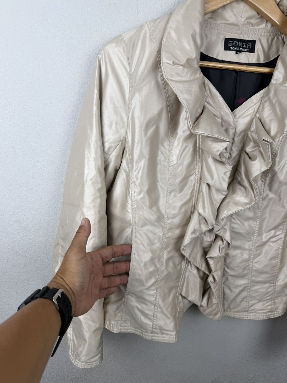 Sonia Rykiel Sonia by Sonia Rykiel Ruffle Jacket | Champagne Pearl Satin Size M / US 6-8 / IT 42-44 - 3 Thumbnail