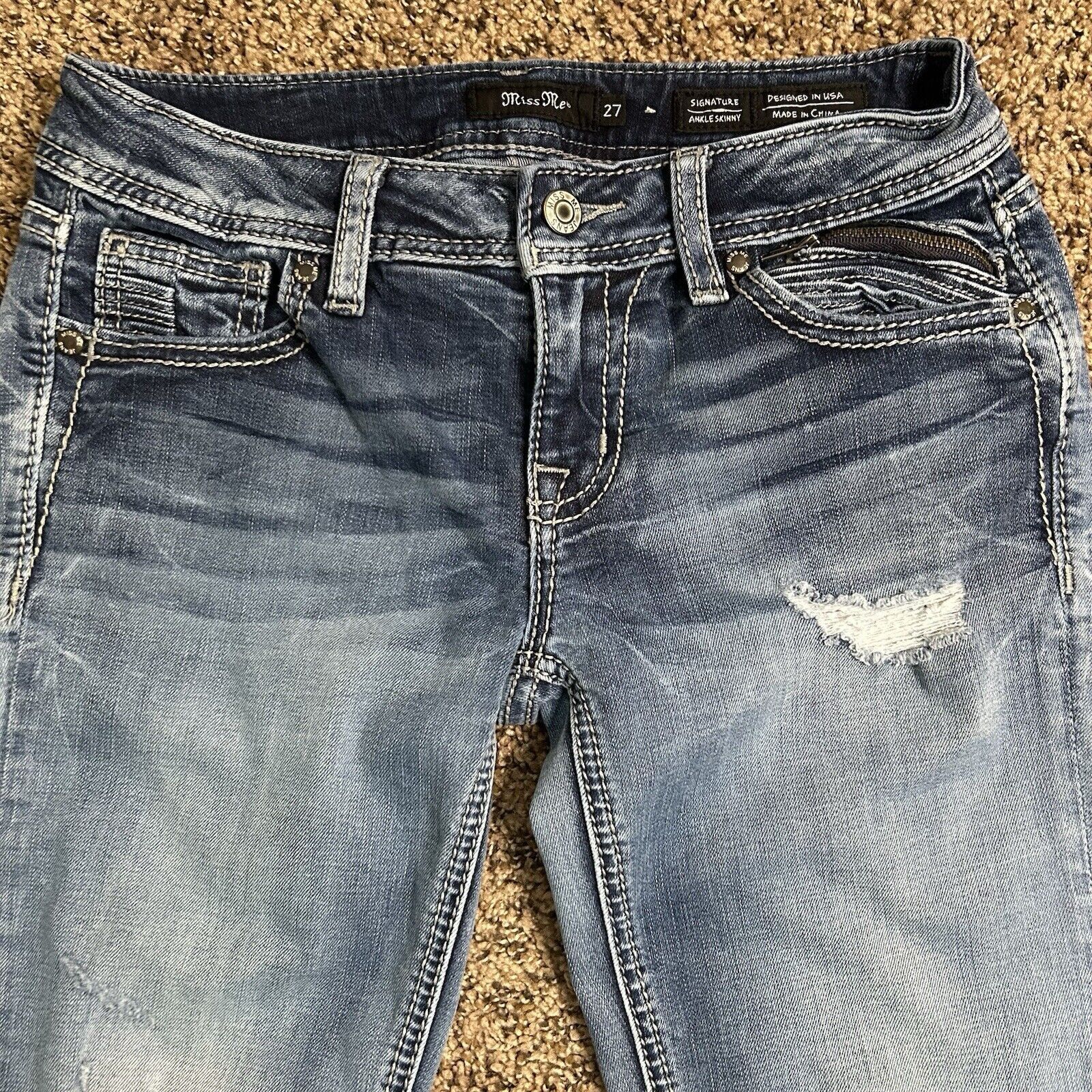 Miss Me Miss Me Ankle Skinny Low Rise Jeans Distressed Sz 27 Size 27" / US 4 / IT 40 - 3 Thumbnail