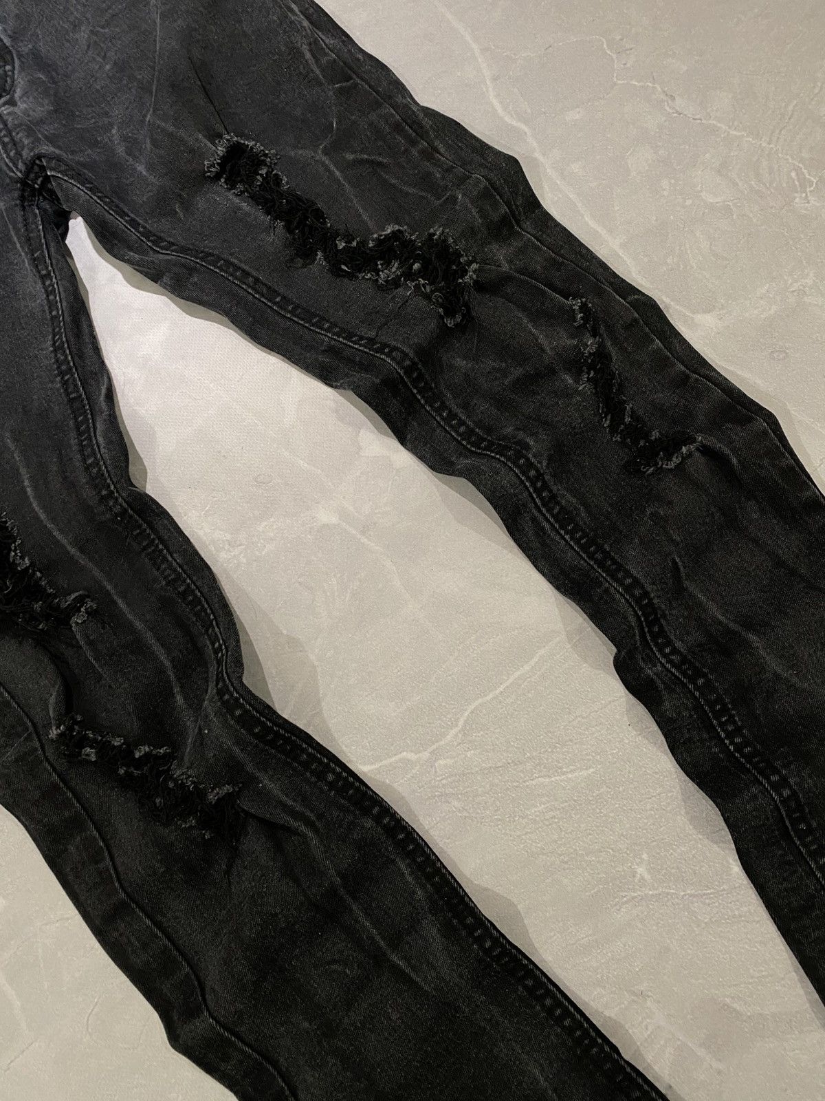 Vintage Black Distressed Skinny Fit Jeans Y2K Size US 31 - 4 Thumbnail