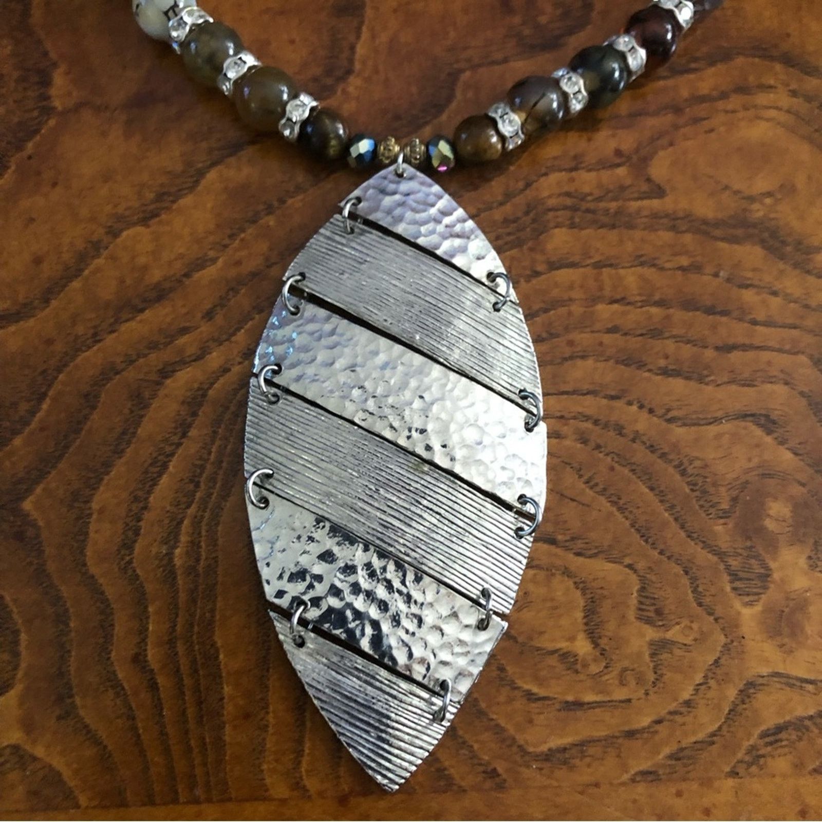 Handmade Handcrafted large articulated pendant genuine stone necklace Size ONE SIZE - 9 Thumbnail