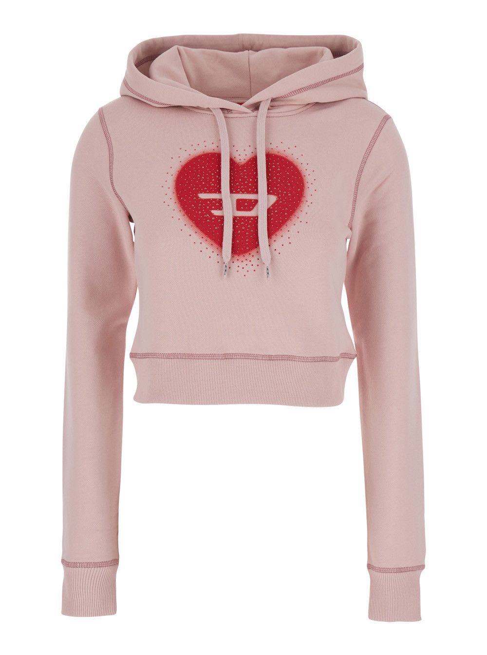 Diesel Crop Hoodie with Drawstring and Rhinestone Heart on the Front in Pink Cotton for Women Size M / US 6-8 / IT 42-44 - 1 Thumbnail