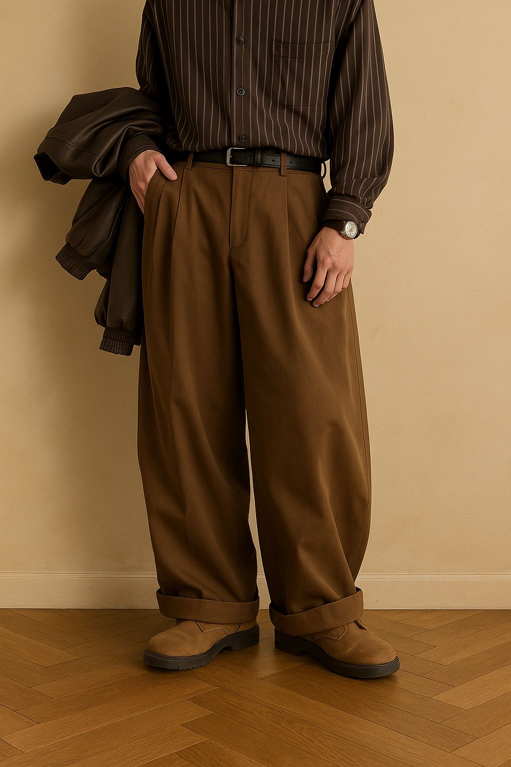 Other Pantalon vintage large marron fluide Size US 34 / EU 50 - 2 Thumbnail