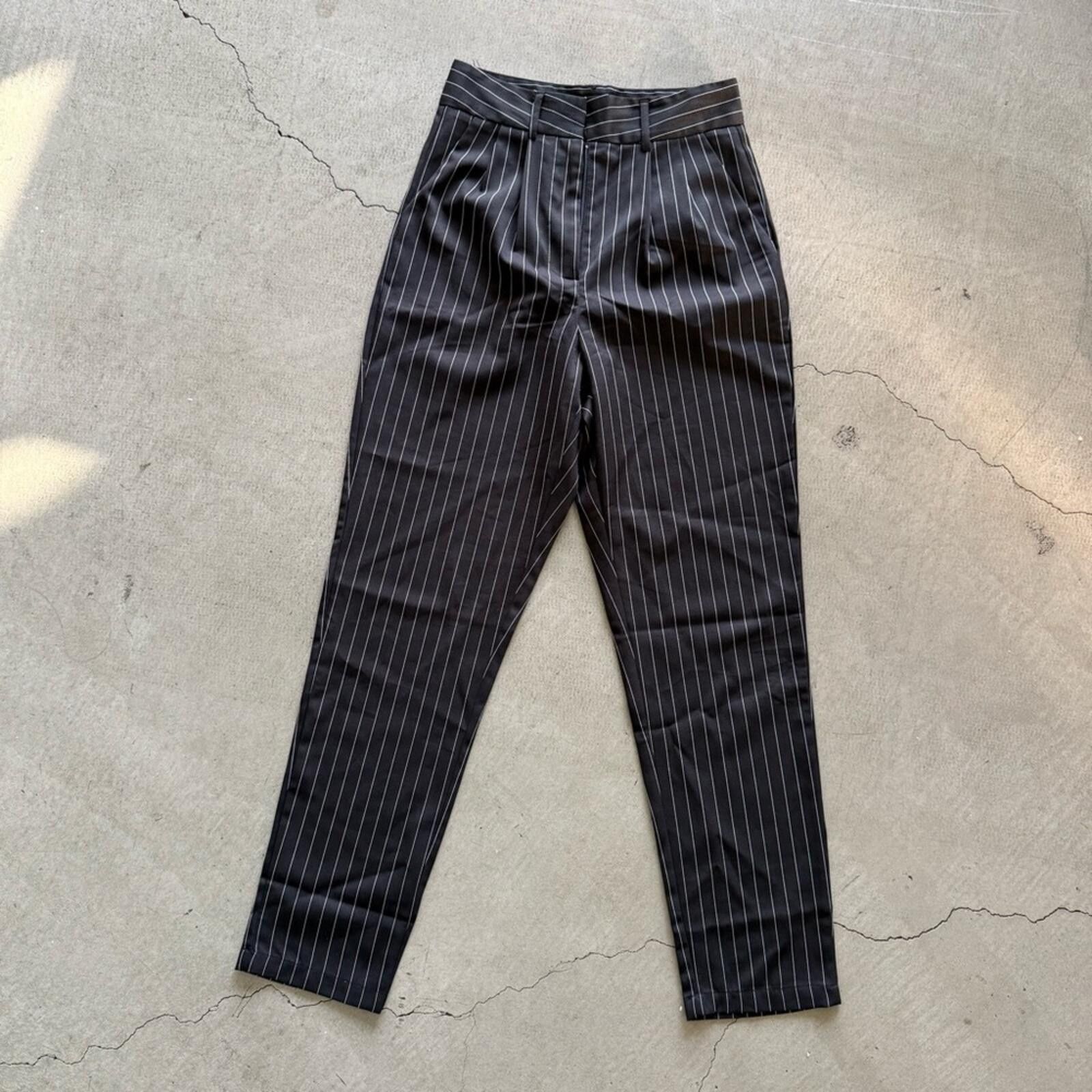 Other Nasty Gal / Pinstripe Smart High Waisted Pants / black Size 26" / US 2 / IT 38 - 2 Thumbnail