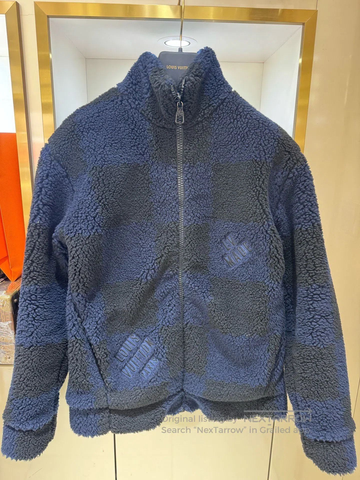 Louis Vuitton LV Dark Blue Checkered Lamb Wool Coat. Size US M / EU 48-50 / 2 - 1 Thumbnail