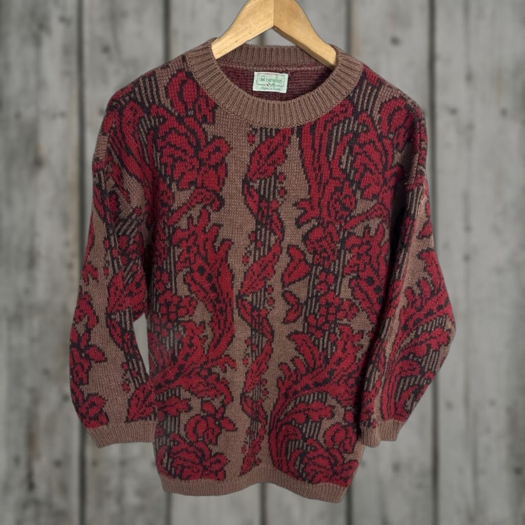 VINTAGE Belton Men’s Crewneck Sweater Size 46 Multicolor 80s All Over Print Italy Knit Pullover