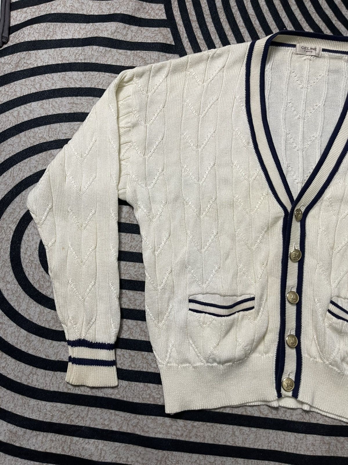 Celine 90s CELINE SULKY CARRIAGE EMBROIDERED GOLD BUTTON CARDIGAN Size US L / EU 52-54 / 3 - 3 Thumbnail