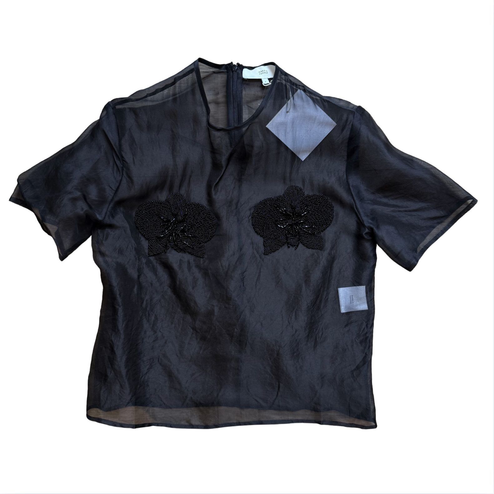 Other Harris Tapper Ophelia Tee Black Organza Beaded Top NWT $417 Size XS / US 0-2 / IT 36-38 - 2 Thumbnail