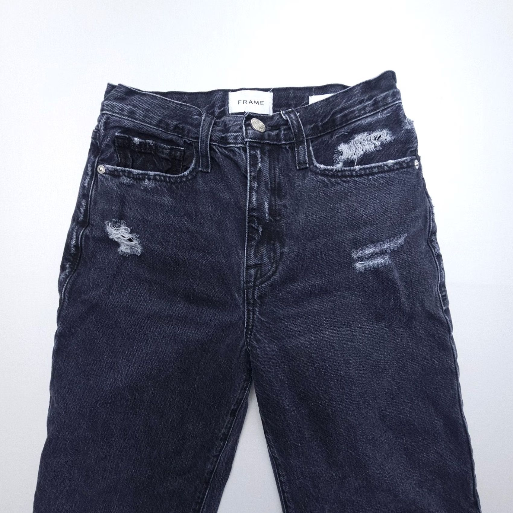 Frame VINTAGE Frame Le Jane Crop High Rise Straight Jeans 24 Black Distressed Relaxed Women's Jeans Distressed Crop 90s City Style Size 42" / US 20 - 4 Thumbnail