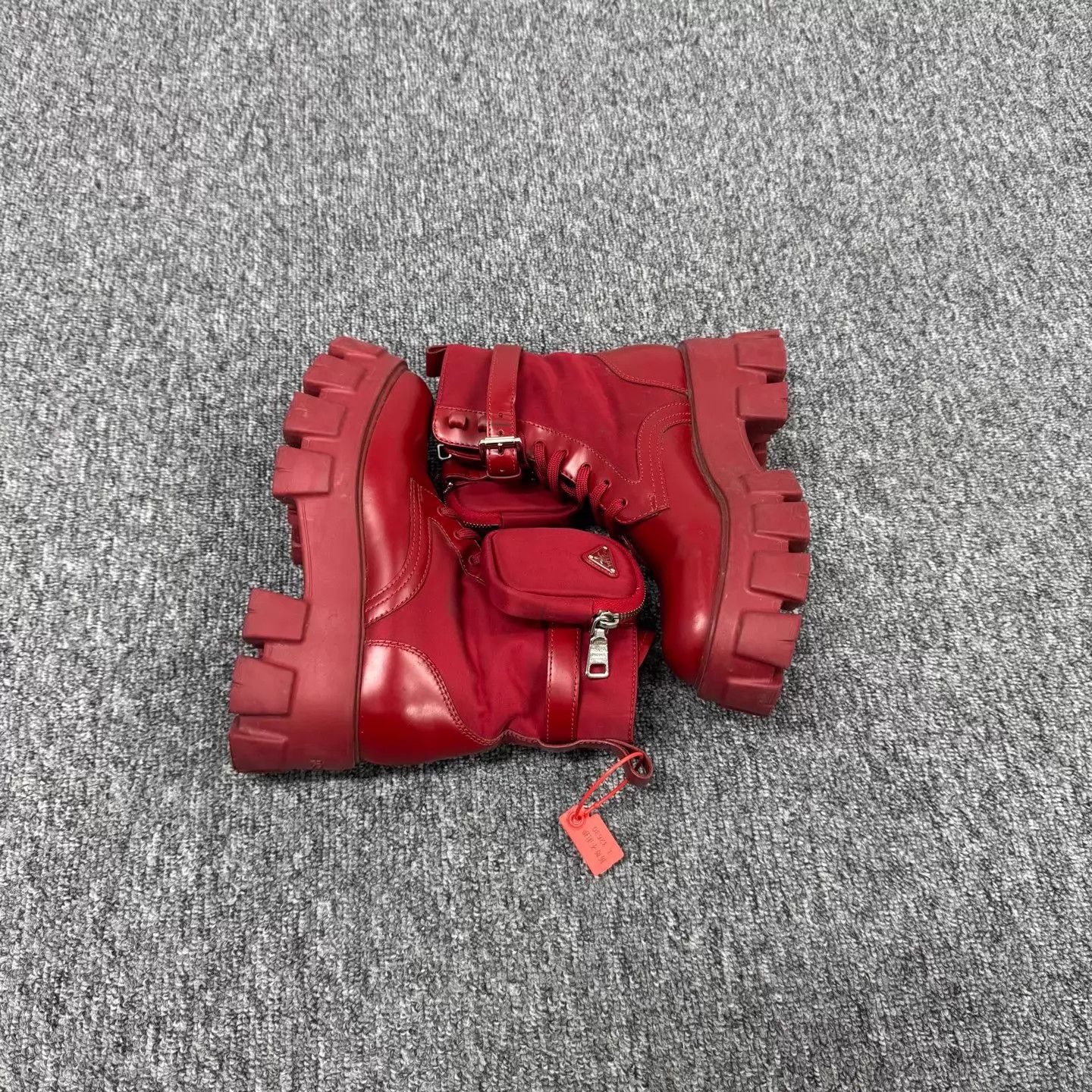 Prada Prada Red Triangle Logo Tactical Mini Bag & Platform Boots Size US 6.5 / IT 36.5 - 5 Thumbnail