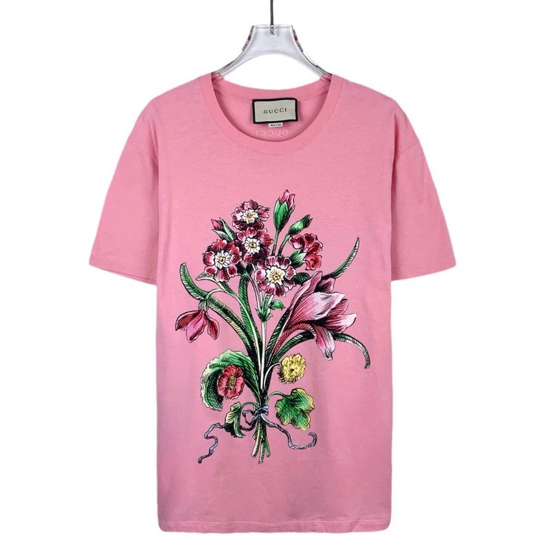 Gucci Gucci Floral printed pink round-neck cotton short-sleeved T Size US XS / EU 42 / 0 - 1 Thumbnail