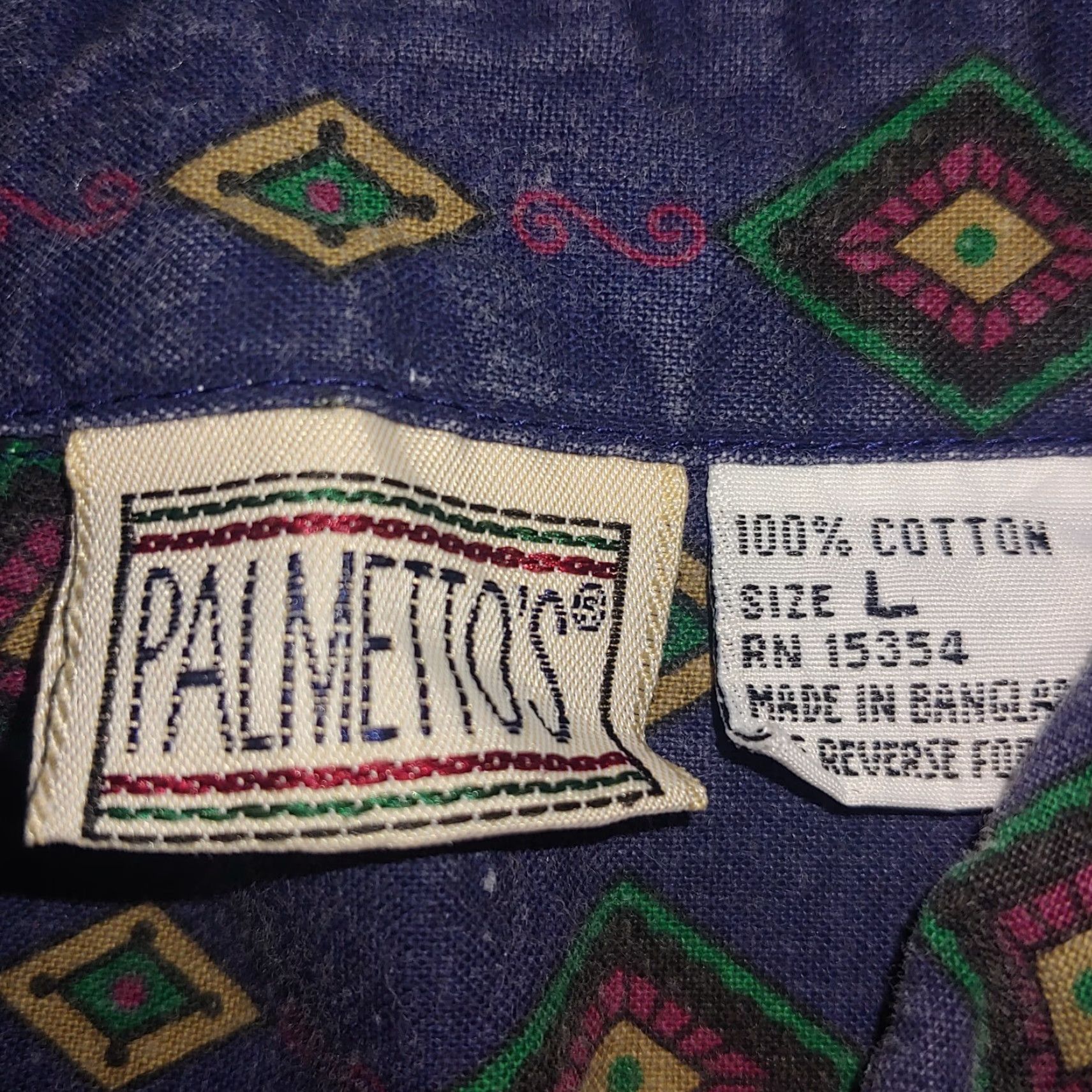 Vintage VINTAGE Palmetto's Shirt Men L Blue 100% Cotton Long Sleeve Geometric Diamond Button-Up 1990s 90s Regular Fit Size US L / EU 52-54 / 3 - 4 Thumbnail