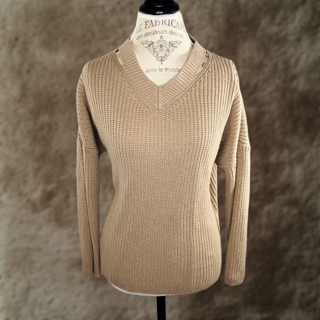 Vintage Dreamers by Debut V Neck Sweater Womens Size S Brown Knit Long Sleeve Fashionable Cutout Size S / US 4 / IT 40 - 1 Thumbnail