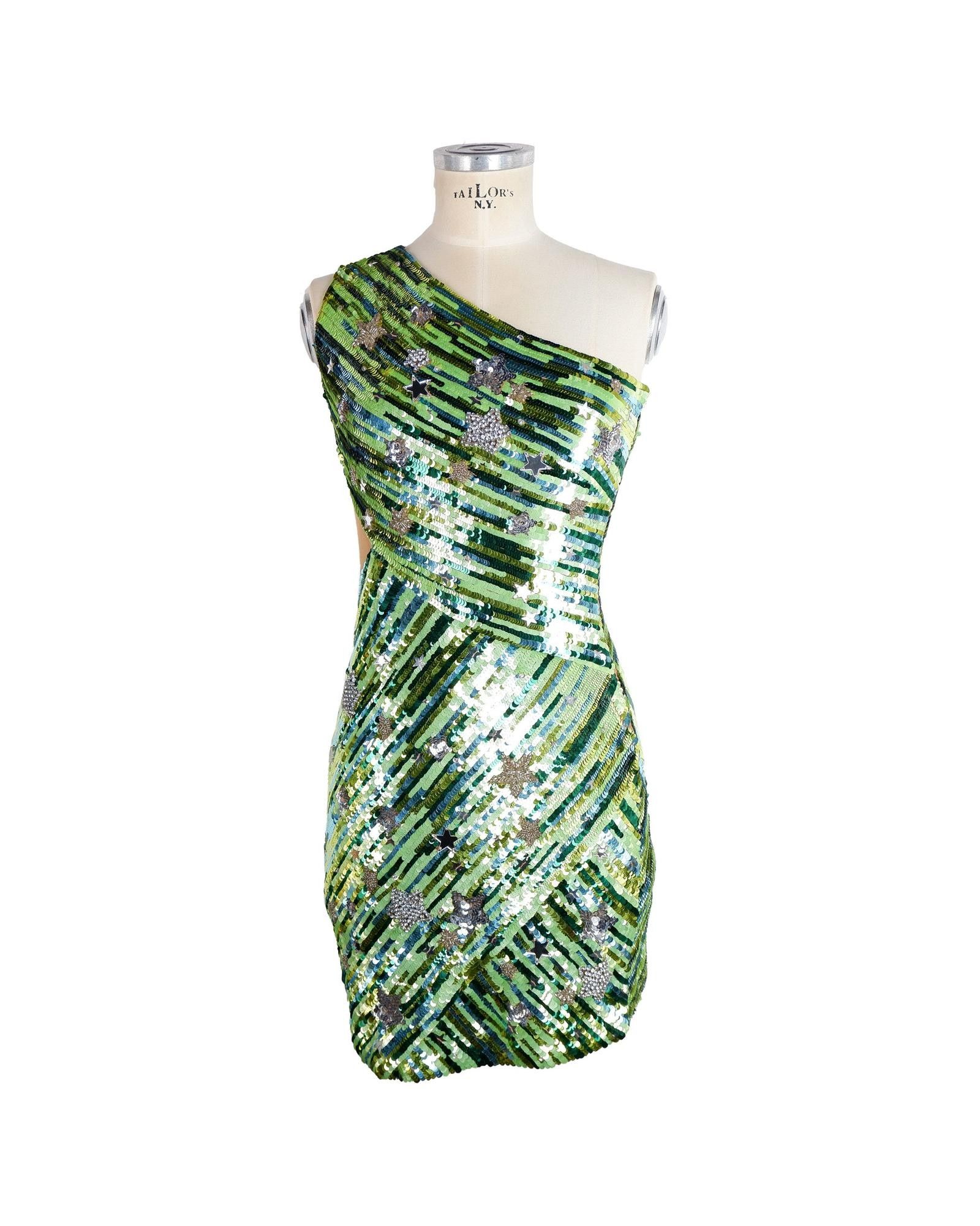 image of Elisabetta Franchi Sequin Dress With Glass Star Details in Green, Women's (Size Medium)