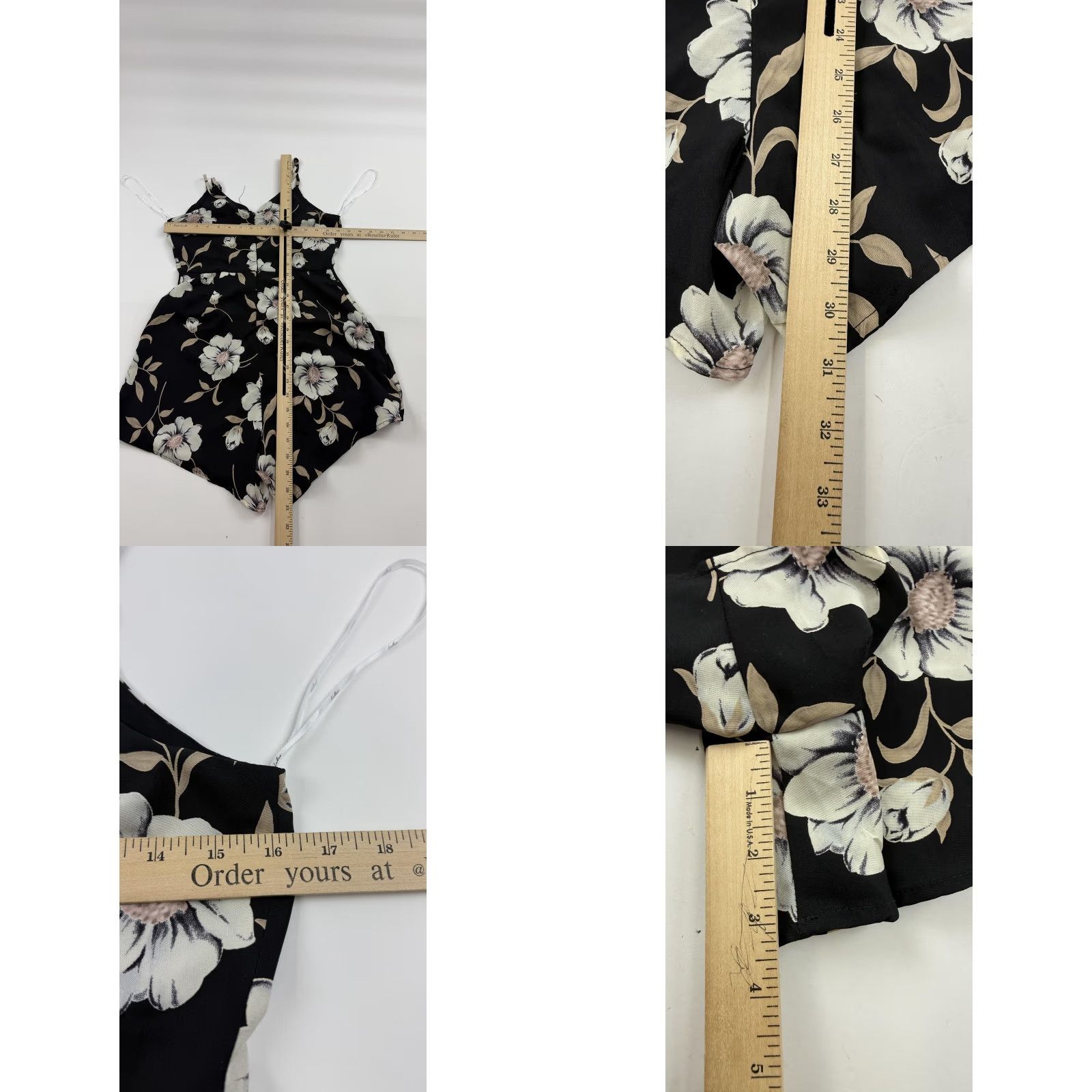 Lulus Lulus Romper Womens Small Black Floral Wrap Front Skort Spaghetti Strap V Neck Size 28" / US 6 / IT 42 - 8 Thumbnail