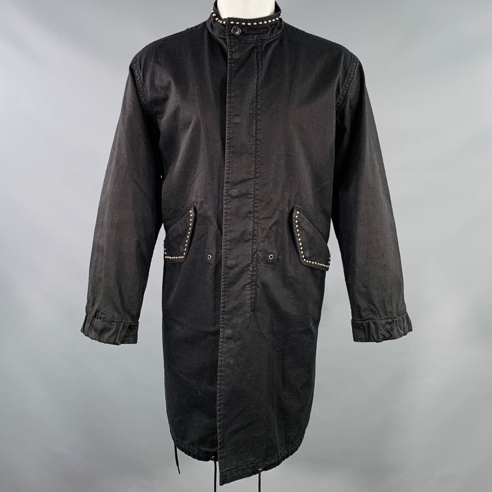 Saint Laurent Paris SAINT LAURENT Size 40 Black Studded Cotton Coat Size US L / EU 52-54 / 3 - 1 Thumbnail